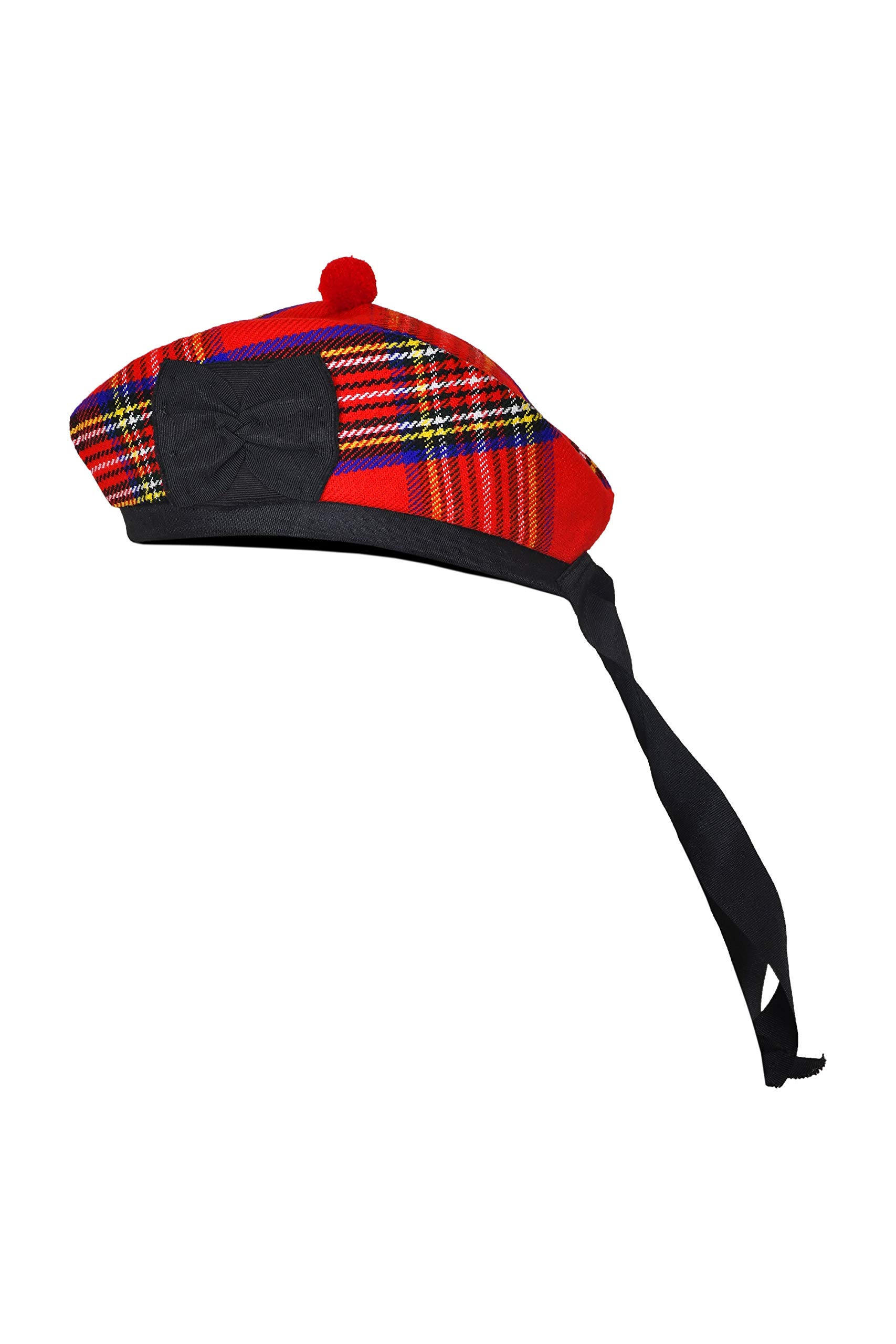 Traditional Scottish Wool Blend Glengarry Hat with Red Pompom & Side Bow – Perfect for Highland Dances, Weddings, and Cultural Events
