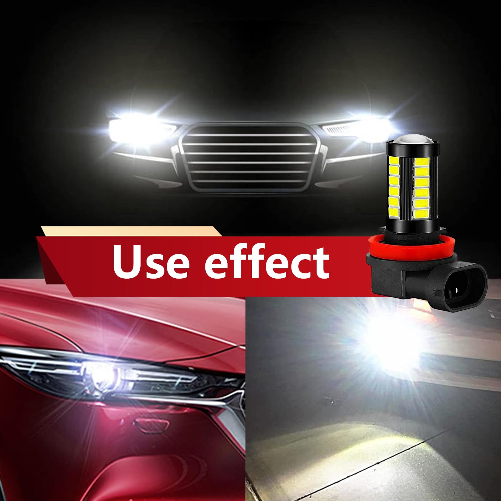 2-Pack H11/H8 LED Fog Light Bulbs - 6500K White, 1500 Lumens, 12V Plug and Play - Universal Fit for Cars, Trucks & SUVs - Anti-Fog, High Brightness for Safe Night Driving in Rain & Fog
