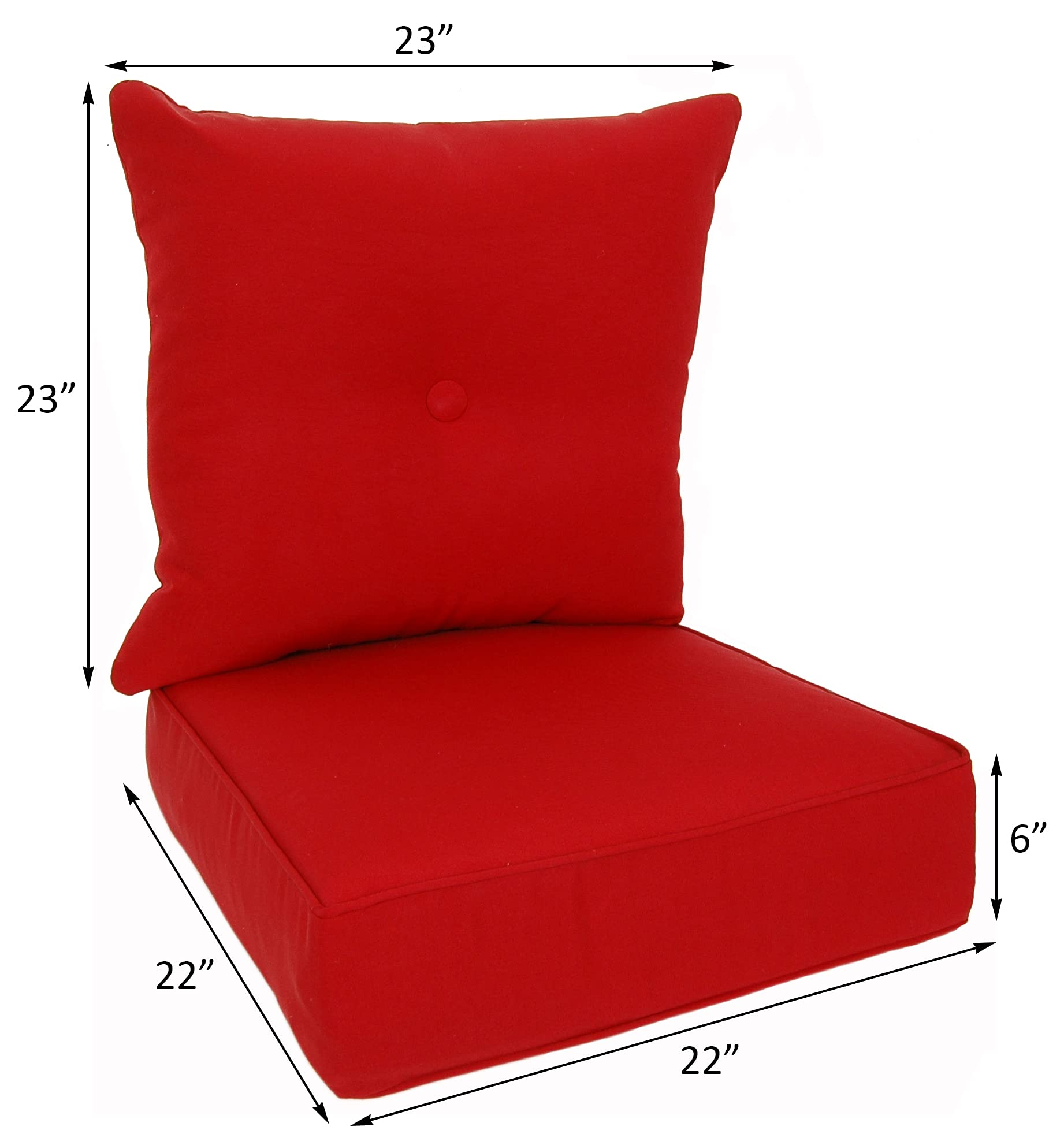 Sunbrella Outdoor/Indoor Patio Cushion Set - 22x22x6 Inch Seat & 23x23x7 Inch Back (2-Piece) in Durable Canvas Jockey Red - Perfect for Garden Furniture, Poolside Loungers & Porch Seating