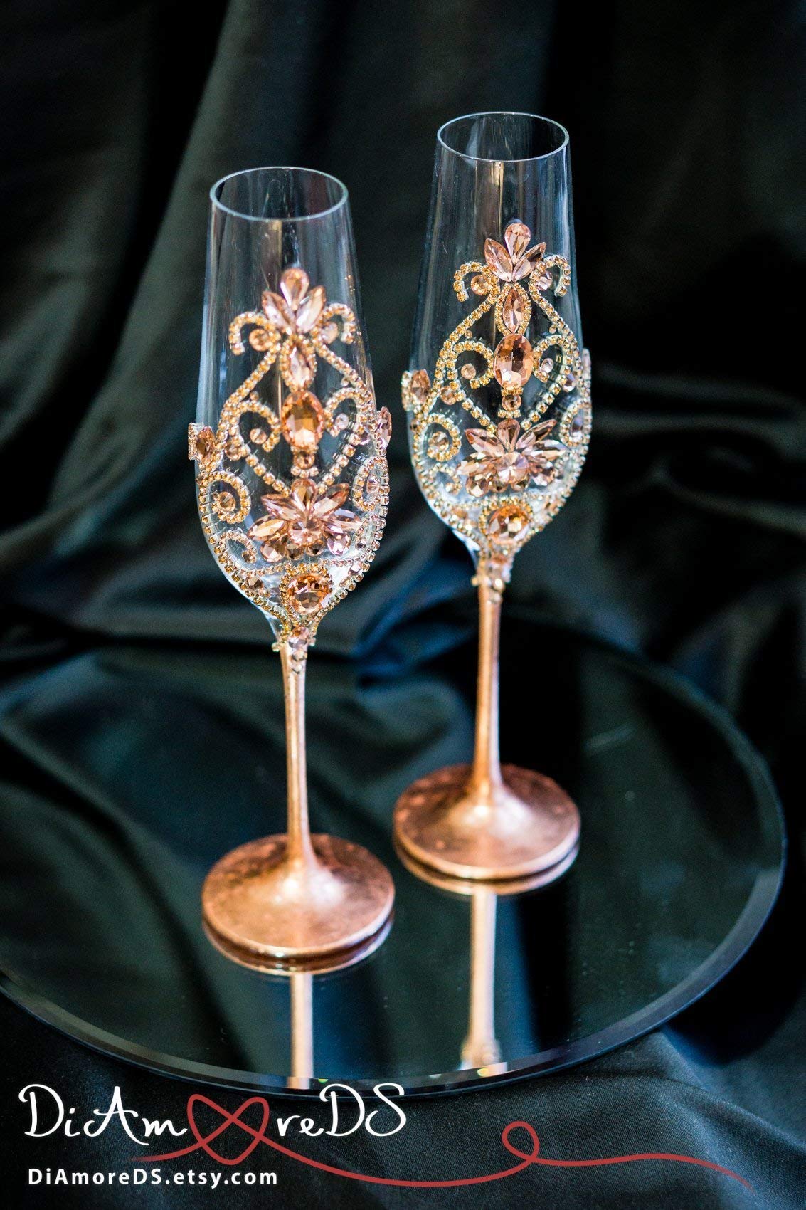 Elegant Rose Gold Champagne Flutes for Wedding Toasting - Personalized Wedding Glassware Set - Perfect for Wedding Decor, Anniversary Celebrations & Romantic Dinners