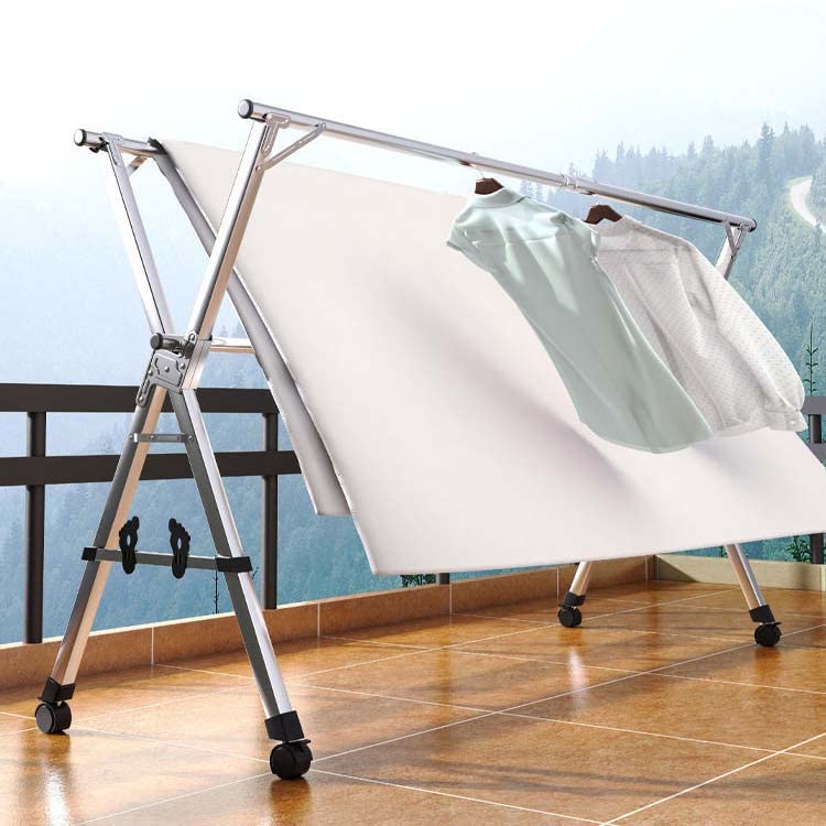 Foldable Stainless Steel Clothes Drying Rack with Wheels - Adjustable 150cm/59in Laundry Hanger for Clothes, Towels & Linens | Space Saving Collapsible Garment Rack for Small Apartments, Balconies & Laundry Rooms
