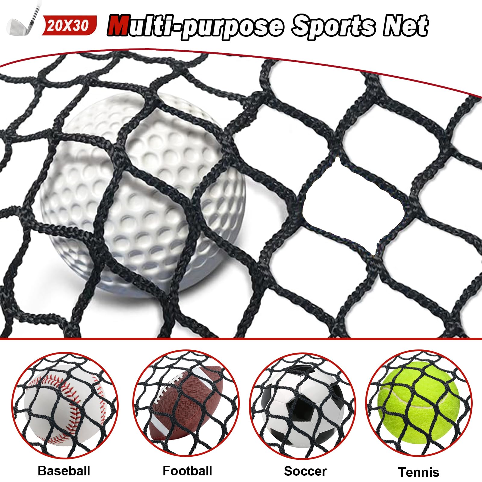 Heavy Duty Sports Netting - Durable Ball Net for Golf, Baseball, Hockey & Soccer | Perfect for Backyard Practice, Training & Game Protection