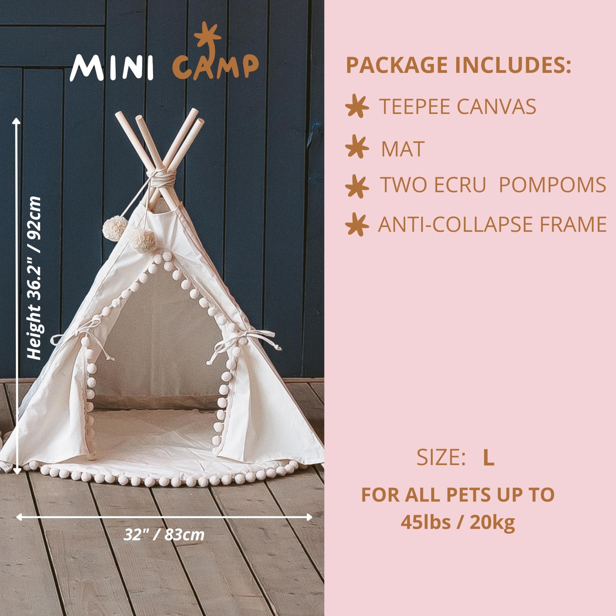 Cozy Indoor Dog House Tent - Hypoallergenic Cotton Pet Bed for Small & Large Dogs - Stylish Teepee Cave for Cats & Puppies - Perfect for Living Rooms, Bedrooms & Pet-Friendly Spaces (Large)