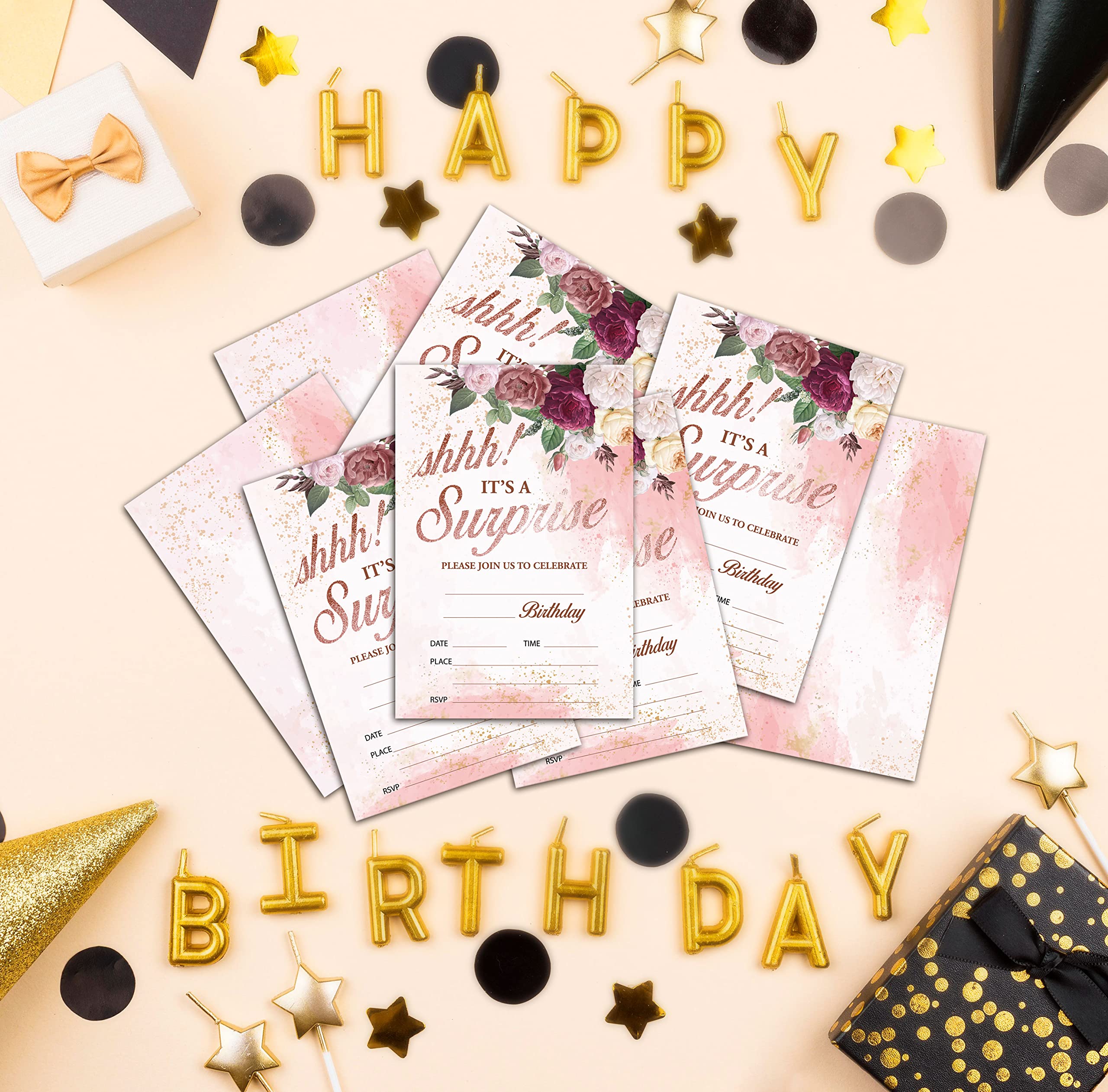 Personalized Kids Birthday Party Invitation Cards - 20 Surprise Party Invites with Envelopes for Girls & Boys | Fun Teen Celebration Supplies & Decorations | Perfect for Birthday Parties, Baby Showers & Special Events