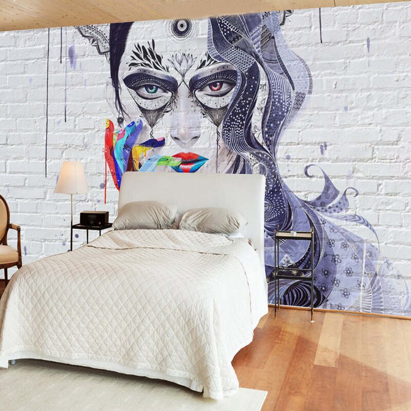Abstract Masked Girl Cover Girl Wallpaper - Modern Home Wall Decor for Living Room, Bedroom & Office | Peel & Stick Removable Wall Mural