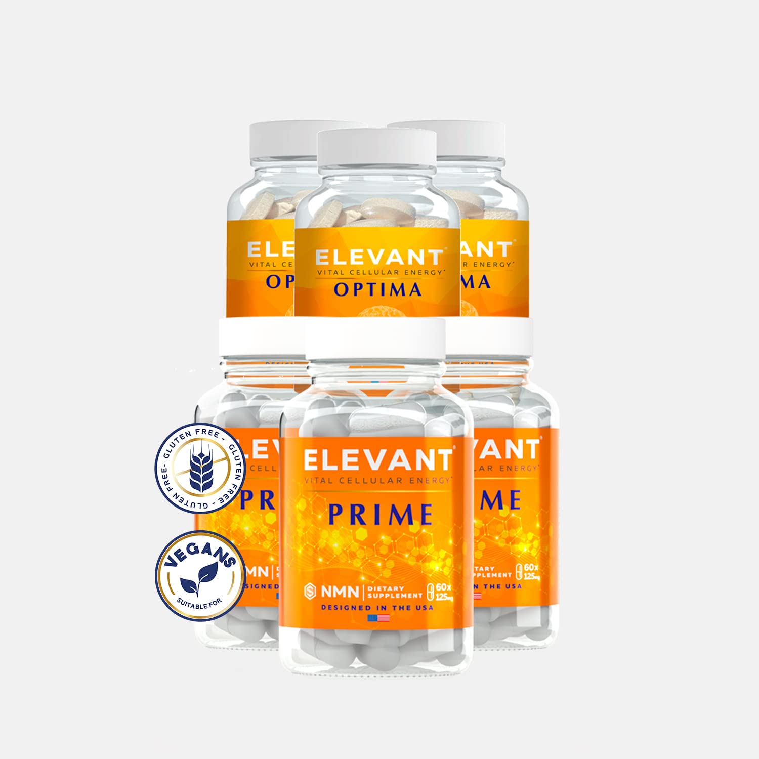 Elevant Prime + Optima NMN Supplement Bundle - 180 Capsules & 180 Tablets (125mg Each) | Ultra-Pure Nicotinamide Mononucleotide for NAD+ Boost | 3rd Party Tested, More Effective Than NR | Supports Cellular Energy, Anti-Aging & Brain Health | Perfect for Health-Conscious Adults & Biohackers