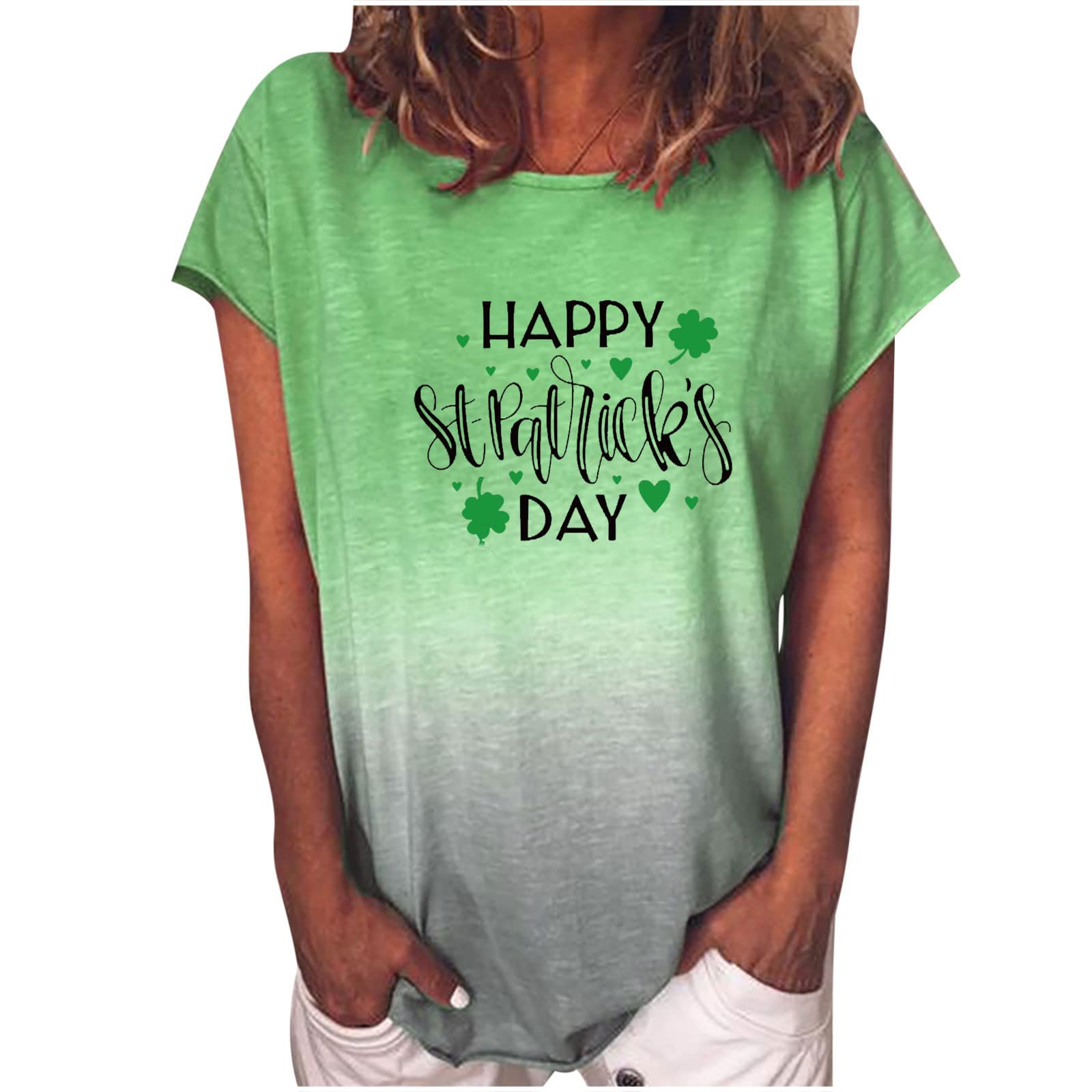 Women's Casual Loose Fit Short Sleeve T-Shirt - Saint Patrick's Day Print O-Neck Blouse for Work & Street Style | Perfect for Office Wear, Weekend Outings & Festival Celebrations
