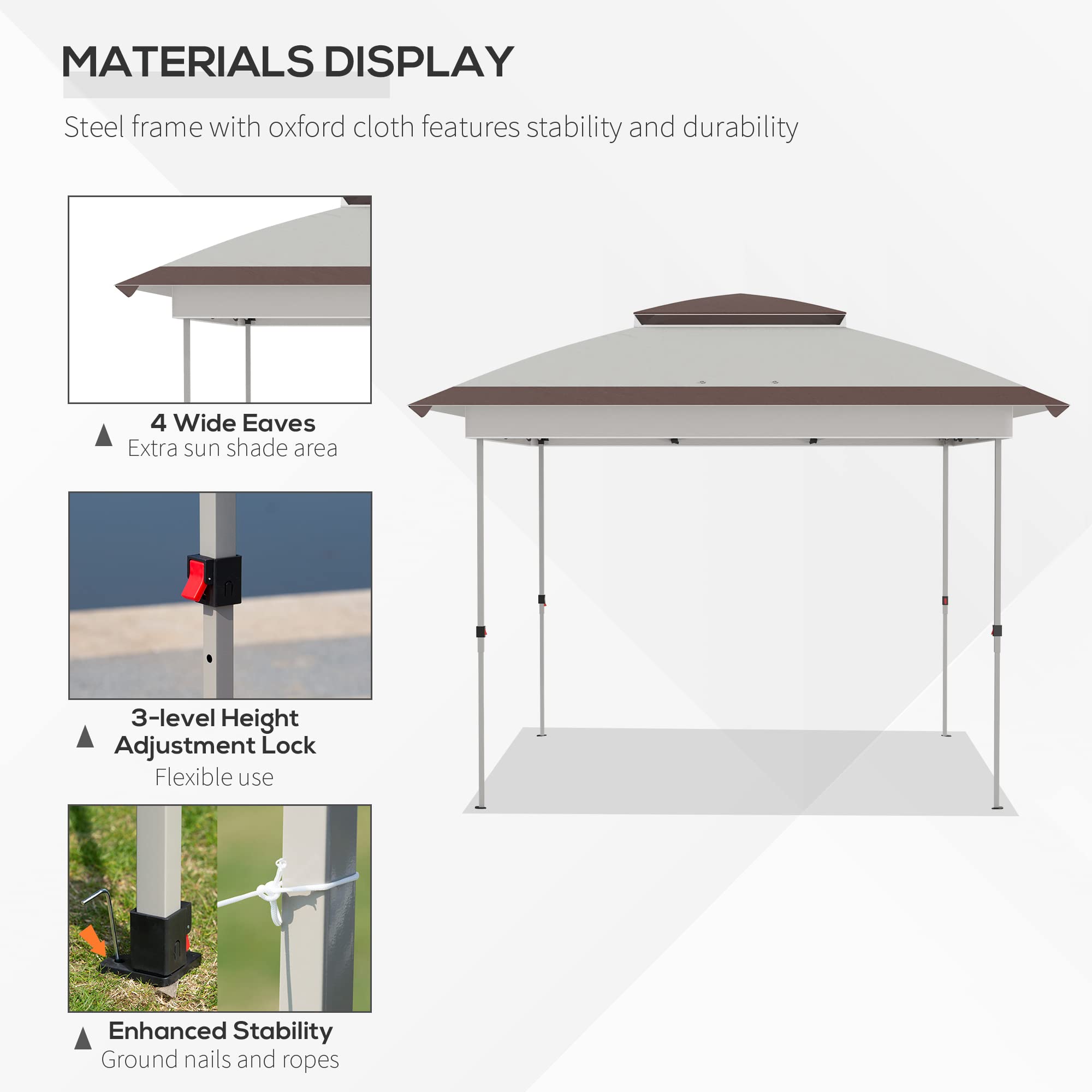 Outsunny 12' x 12' Pop Up Canopy Tent with Netting & Carry Bag - Instant Sun Shelter with 137 sq.ft Shade, Adjustable Height for Outdoor Events, Parties, Camping, Beach, Garden & Patio Use (Beige/Brown)