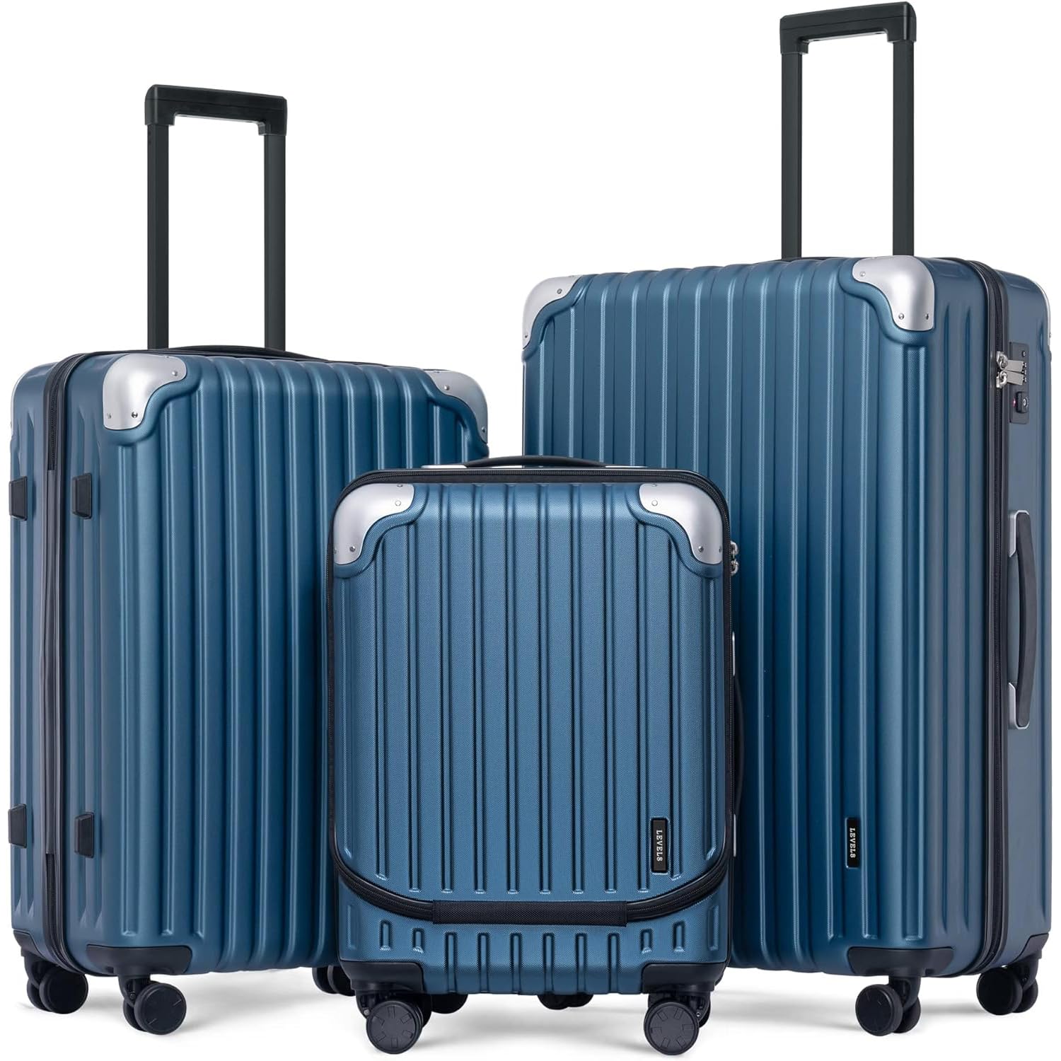 LEVEL8 Grace 3-Piece Hardshell Luggage Set with TSA Lock & Spinner Wheels (20/24/28 Inch) - Expandable Carry-On & Checked Suitcases for Travel, Blue | Perfect for Business Trips, Family Vacations & International Travel