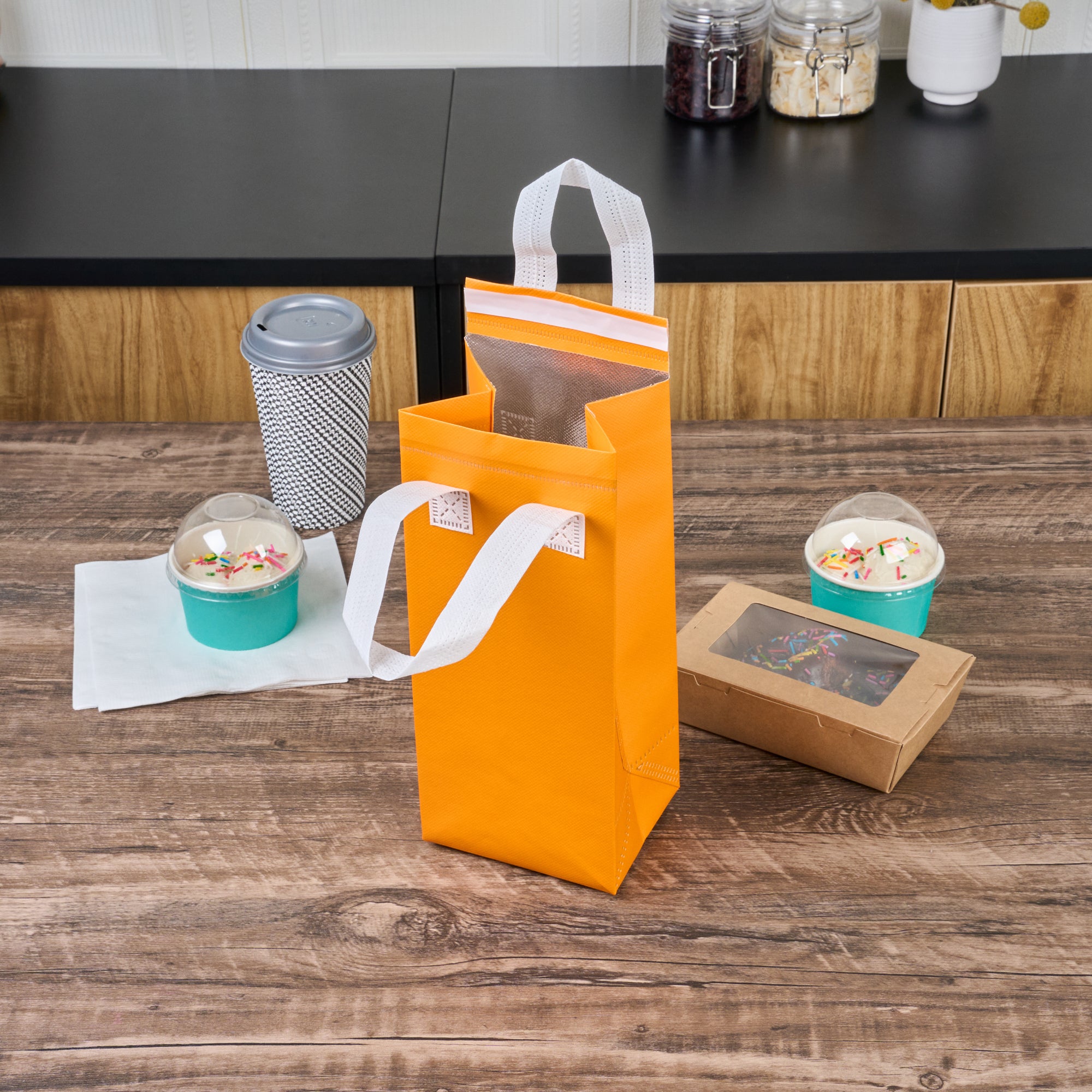 Orange Insulated Take Out Bags - Tamper Evident Food Delivery Bags (4.75