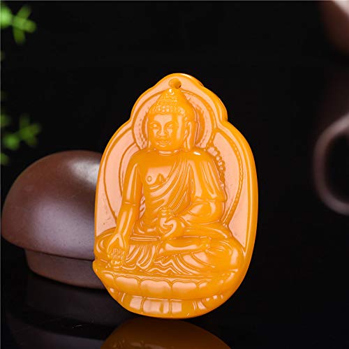 Natural Yellow Chalcedony Necklace - Amitabha Amulet Pendant for Spiritual Protection