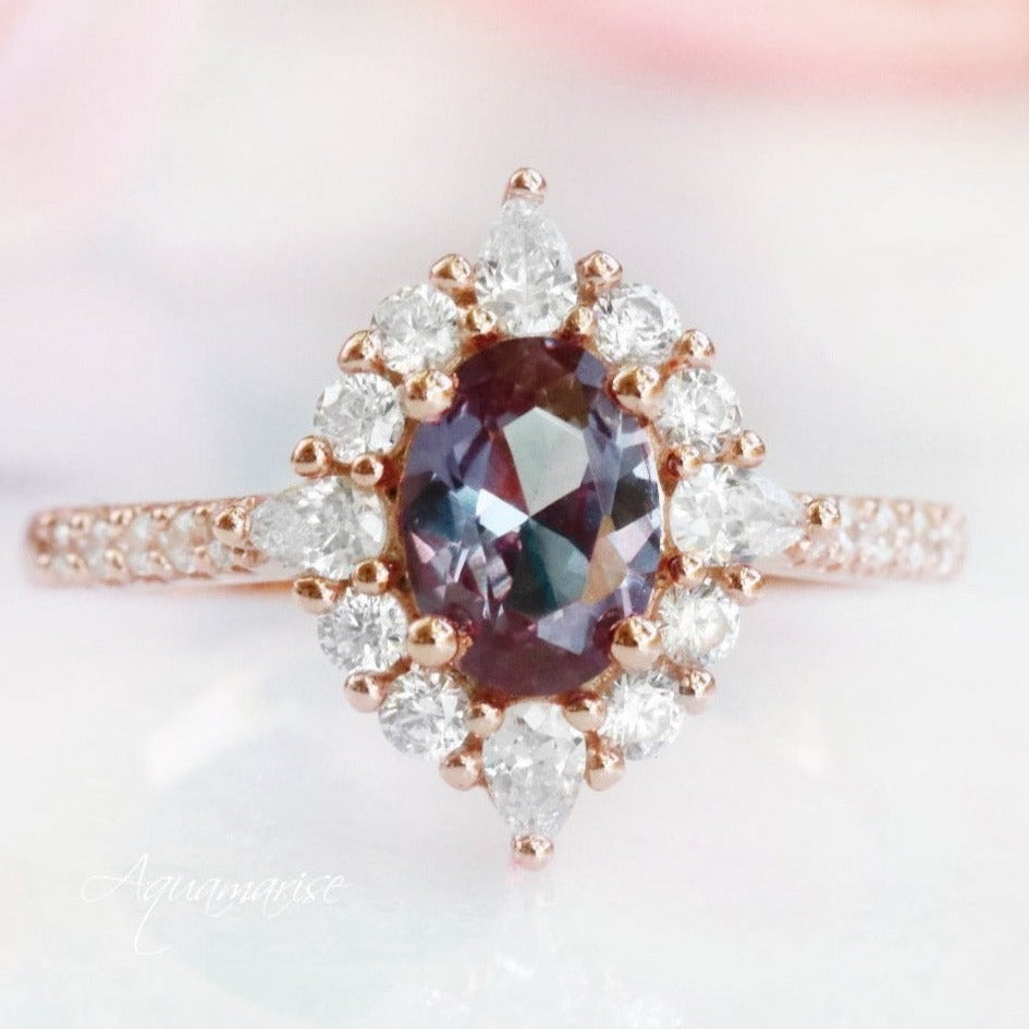 14K Rose Gold Vermeil Alexandrite Ring for Women - Elegant Birthstone Jewelry Gift for Anniversary, Engagement & Special Occasions