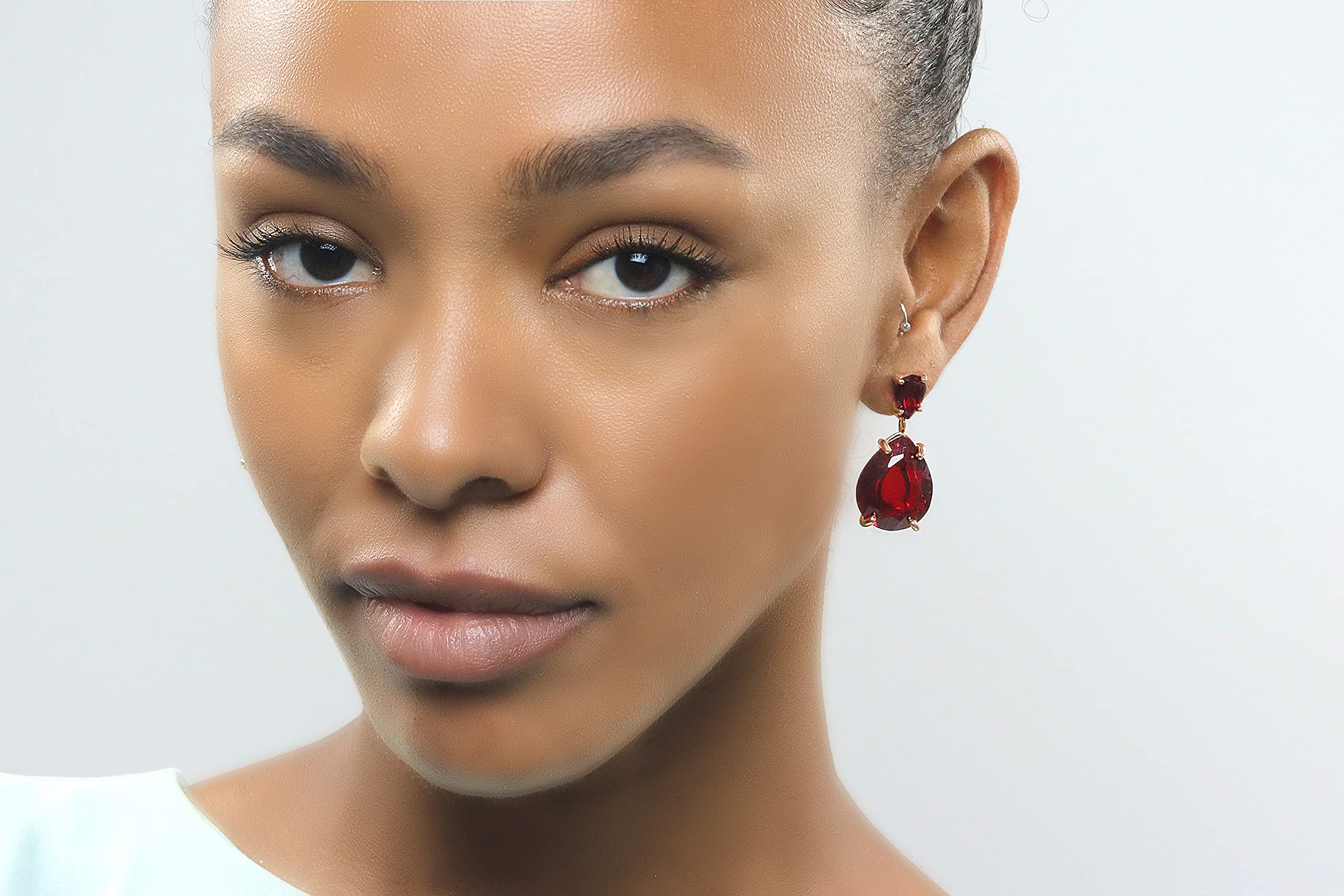 14K Rose Gold Garnet Earrings | Teardrop Semi-Precious Stone Dangle Earrings for Women | Elegant Bridal, Birthstone & Statement Jewelry | Perfect Gift for Wife, Mom, Sister | Ideal for Weddings, Anniversaries & Special Occasions