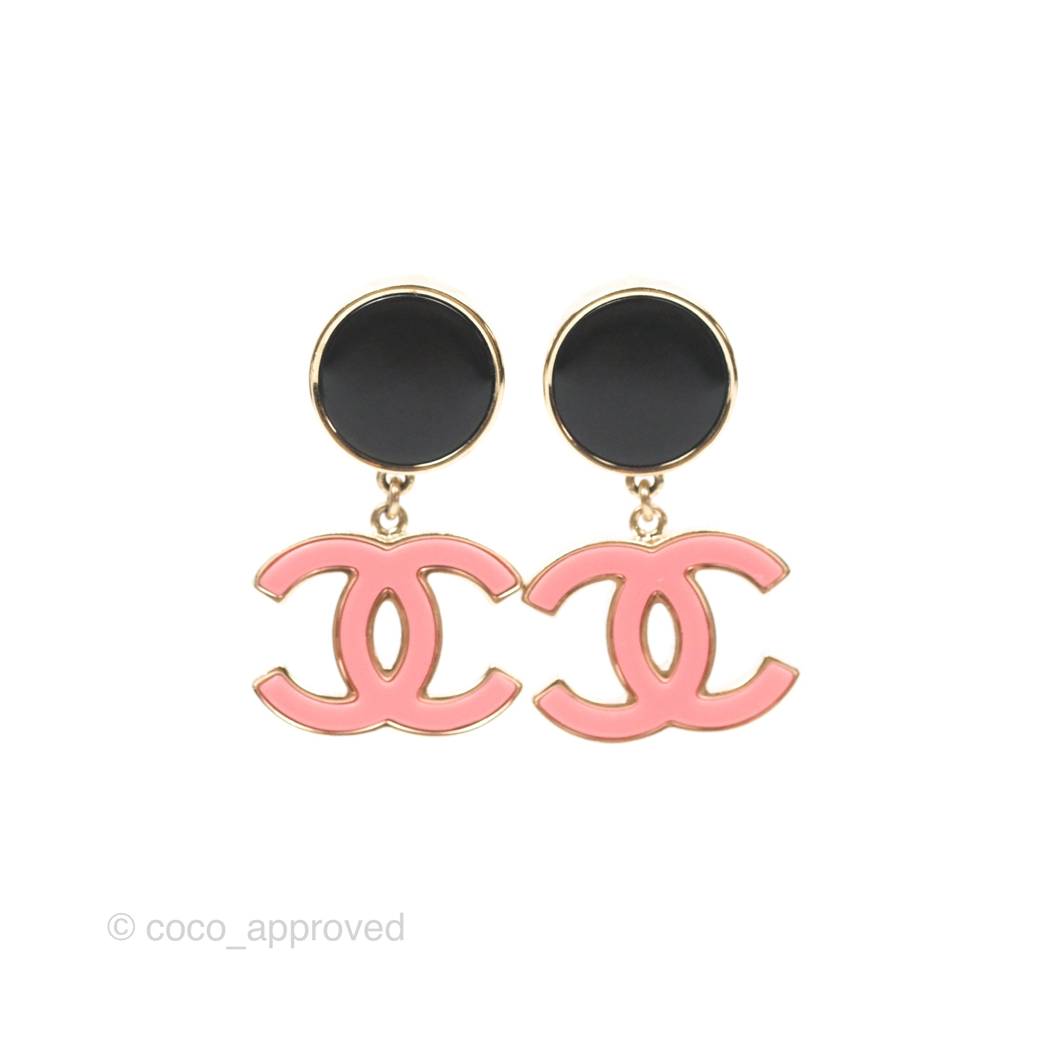 Chanel CC Logo Enamel Pink & Black Drop Earrings - Luxury Fashion Jewelry for Women, Perfect for Parties, Weddings & Special Occasions