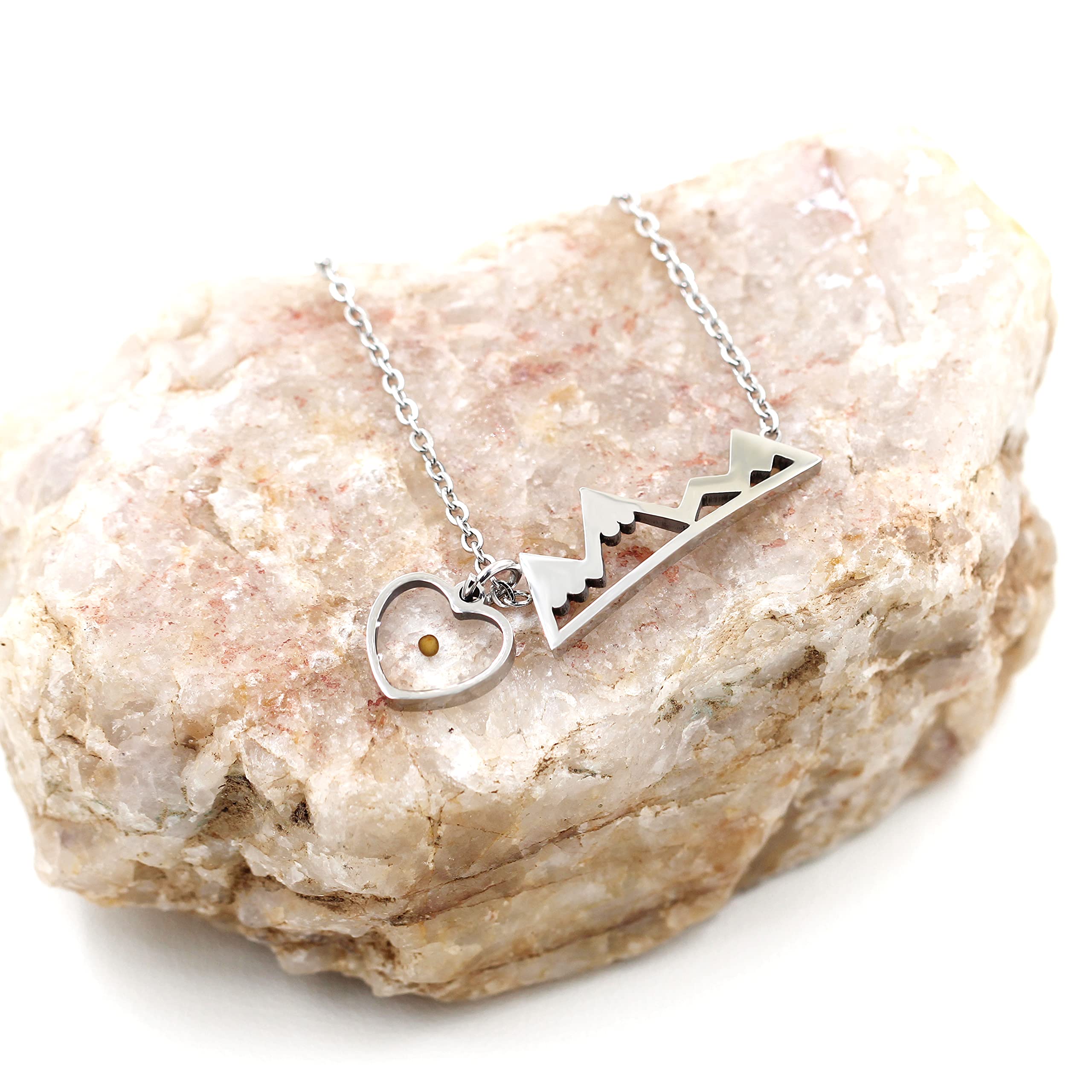 Uloveido Mustard Seed Pendant Necklace - Stainless Steel Mountain Range Jewelry for Women, Nature-Inspired Minimalist Necklace Y634 | Perfect for Hiking, Outdoor Adventures & Everyday Wear