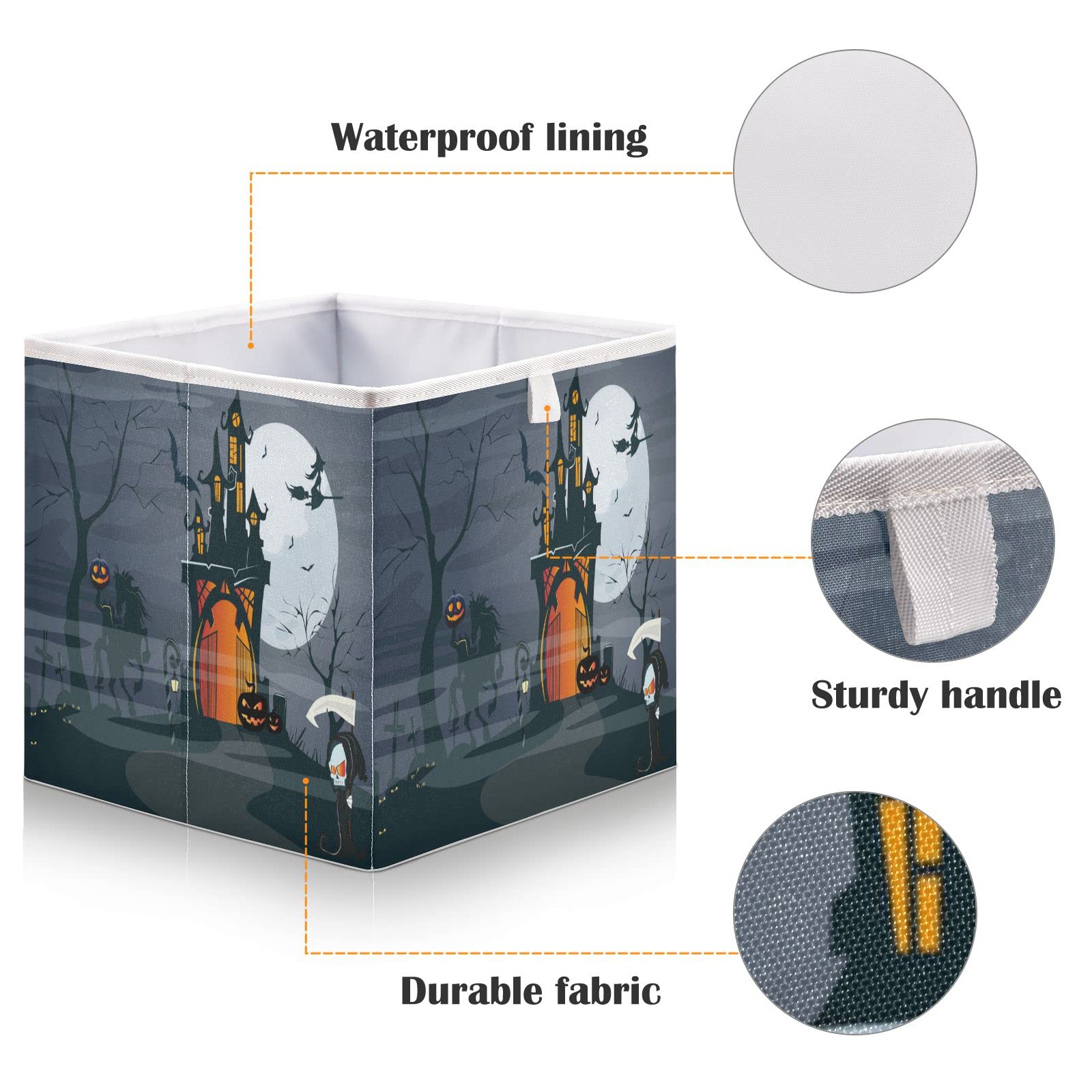 Haunted House Halloween Storage Baskets - Foldable Collapsible Storage Box Organizer for Shelves, Pantry, Bathroom & Nursery (16 x 11 Inch) - Perfect for Toys, Baby Clothes & Home Organization