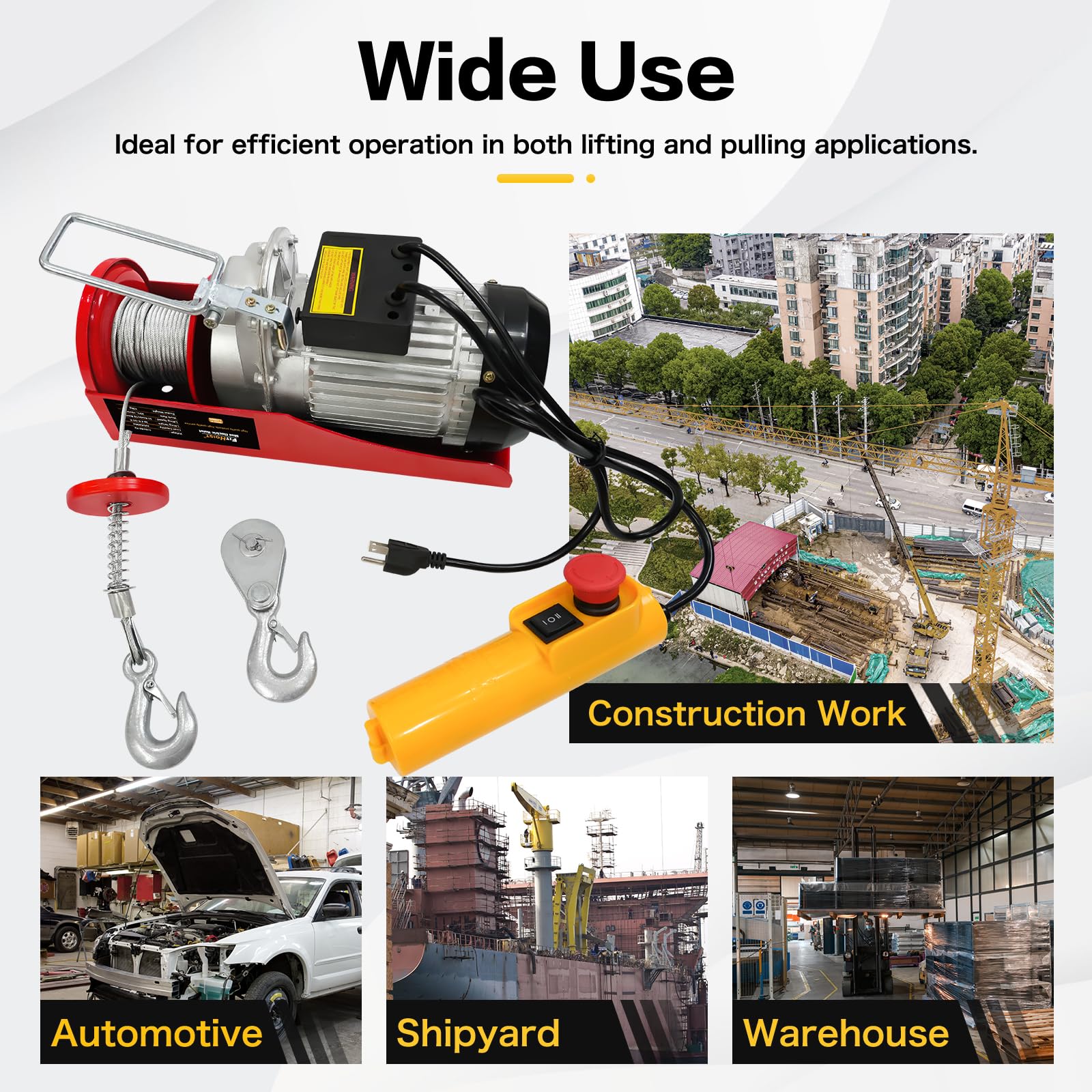 110V Electric Hoist Winch - 1760Lbs Capacity with Remote Control & Emergency Stop | 38ft Lifting Height for Single/Double Slings | Heavy Duty for Factories, Warehouses & Construction Sites | Perfect for Lifting Machinery, Building Materials & Equipment Installation