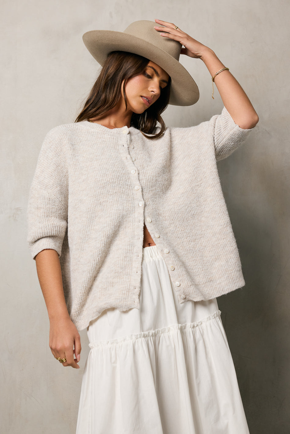Leah Knit Cardigan in Oatmeal - Soft Women's Sweater for Fall & Winter | Cozy Office Wear, Casual Outfits & Layering Essential