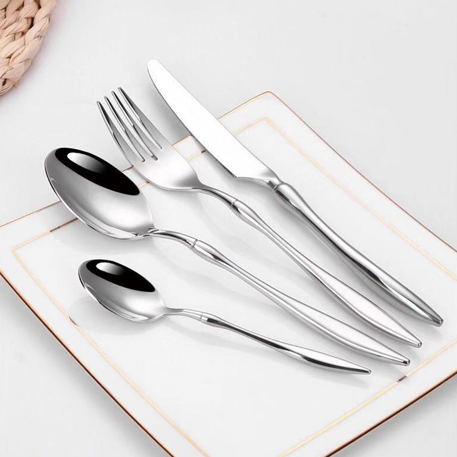 24-Piece Stainless Steel Silverware Set for 6 - Premium Food Grade Flatware with Mirror Polish (Spoons, Forks, Knives) - Dishwasher Safe Cutlery Set for Everyday Dining & Dinner Parties (Silver, 24pcs) - Model s1478