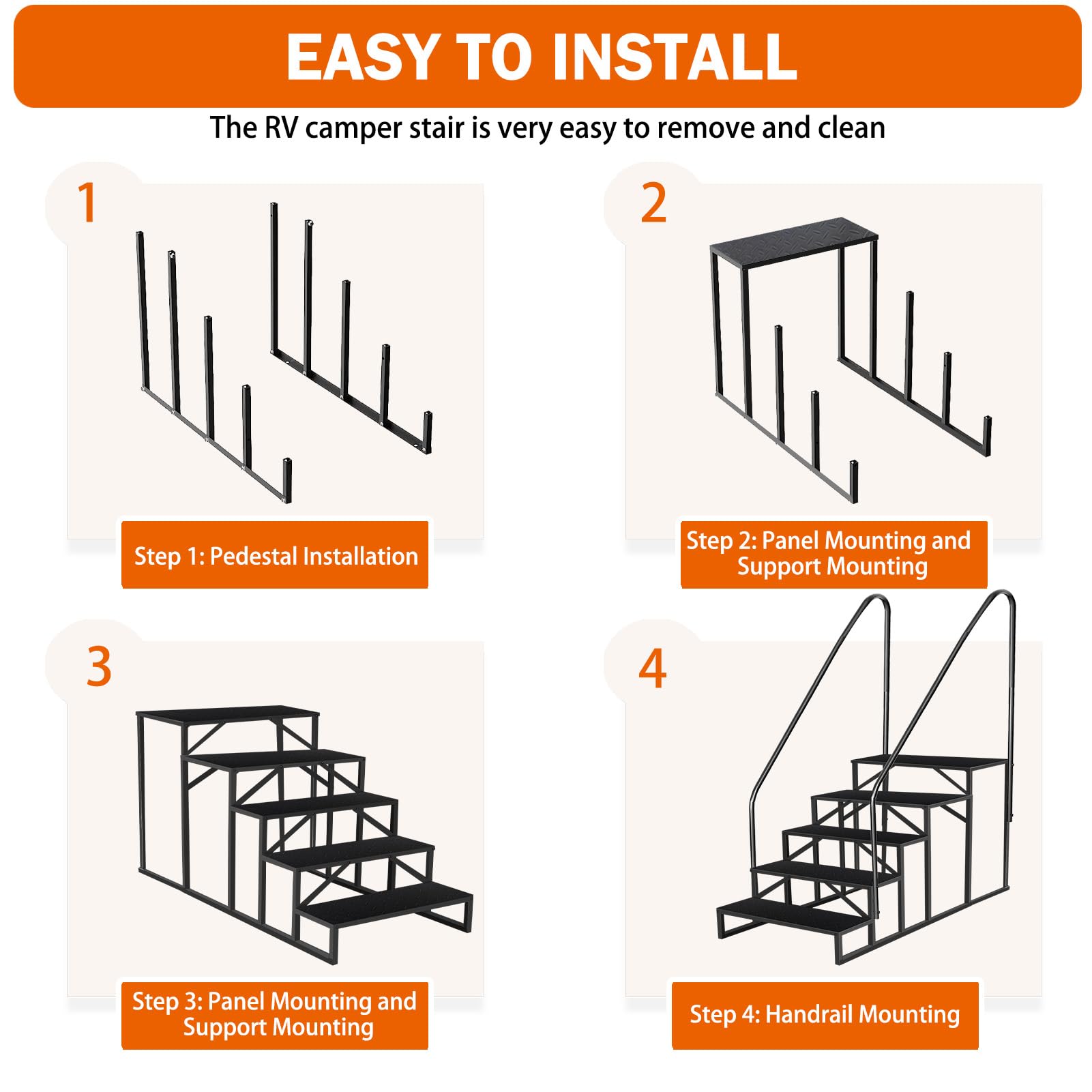 Heavy Duty 5-Step RV Ladder with Handrails - Sturdy Steel Camper Steps for Travel Trailers, Motorhomes & 5th Wheel RVs - Perfect for Outdoor Access, Poolside Use & Mobile Home Entry