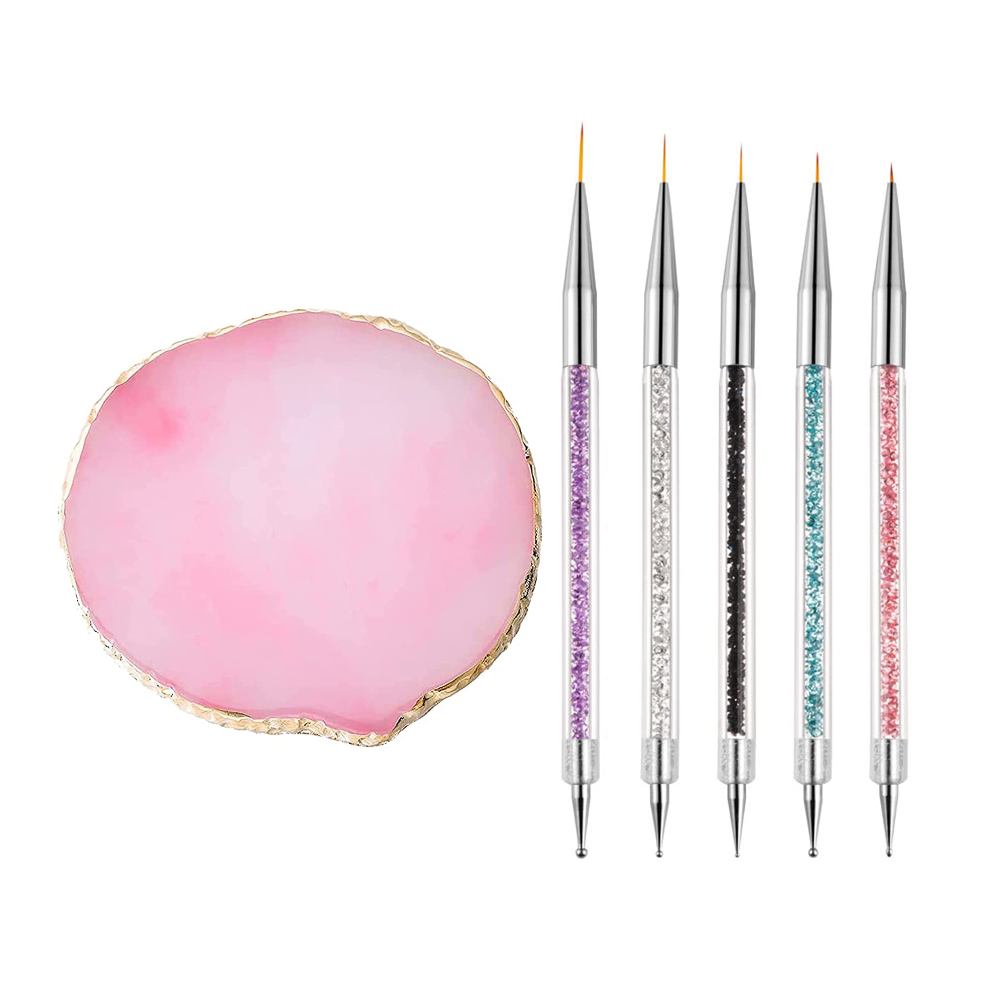 5-Piece Nail Art Pen Set with Resin Palette & Holder - Professional Nail Design Brushes for DIY Manicures, Salon Use, and Creative Nail Art Mixing