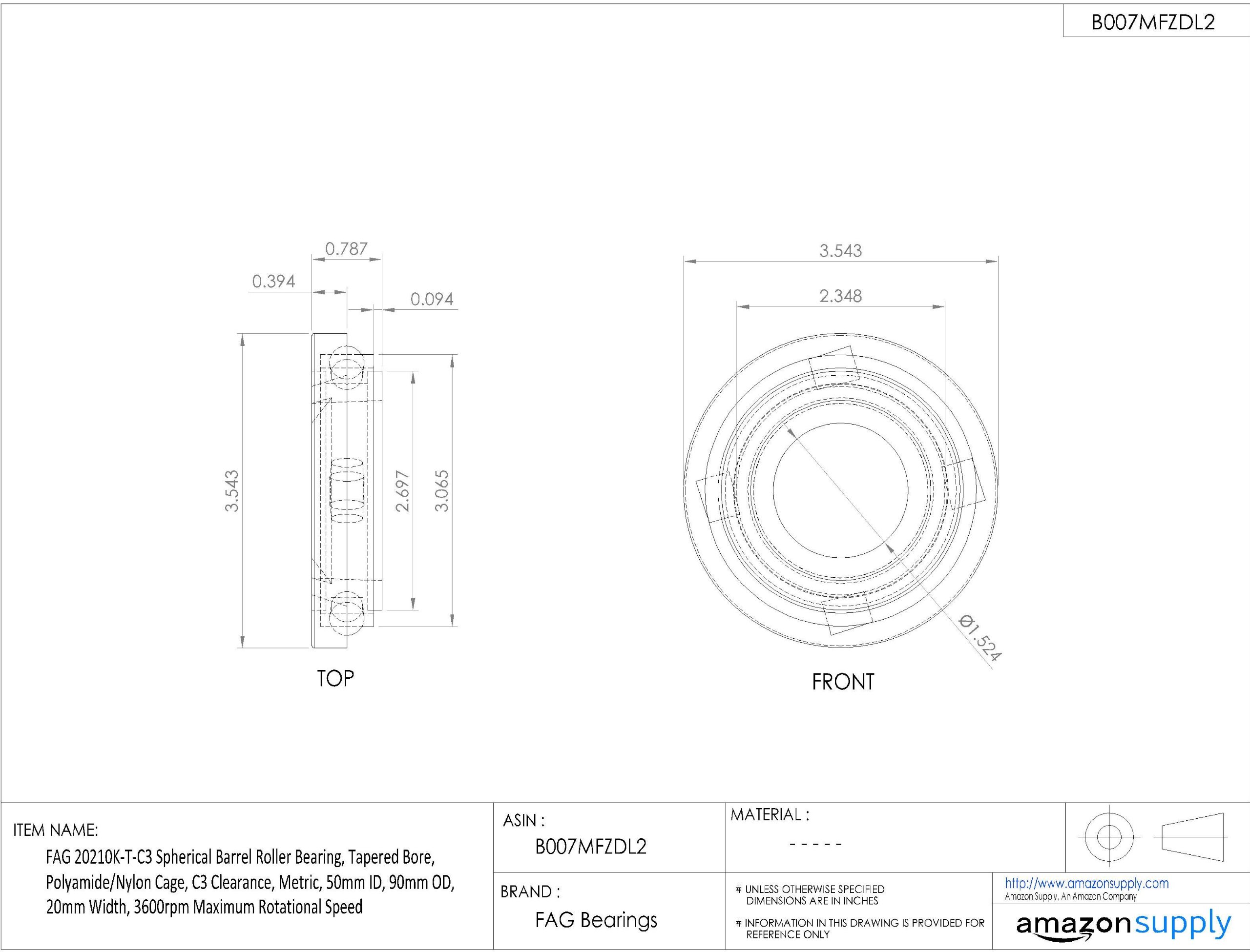 High-Performance 20210K-T-C3 Spherical Barrel Roller Bearing - Tapered Bore, Nylon Cage, C3 Clearance (50mm ID, 90mm OD, 20mm Width) - 3600 RPM for Industrial Machinery, Heavy Equipment & Automotive Applications