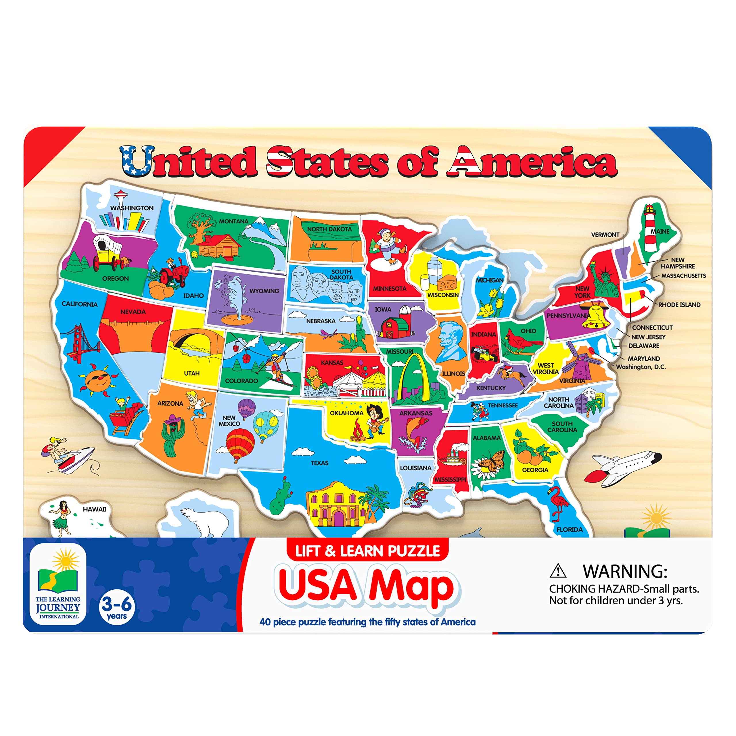 USA Map Puzzle for Kids - The Learning Journey Lift & Learn Puzzle | Educational Preschool Toys for Boys & Girls Ages 3+ | Award-Winning United States Geography Game - Perfect for Homeschooling, Classroom Learning & Family Game Night