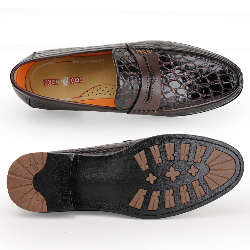 Premium Men's Leather Penny Loafers - Formal Dress Shoes with Crocodile Print - Soft Slip-On Loafers for Business & Casual Wear - Perfect for Office, Weddings & Special Occasions