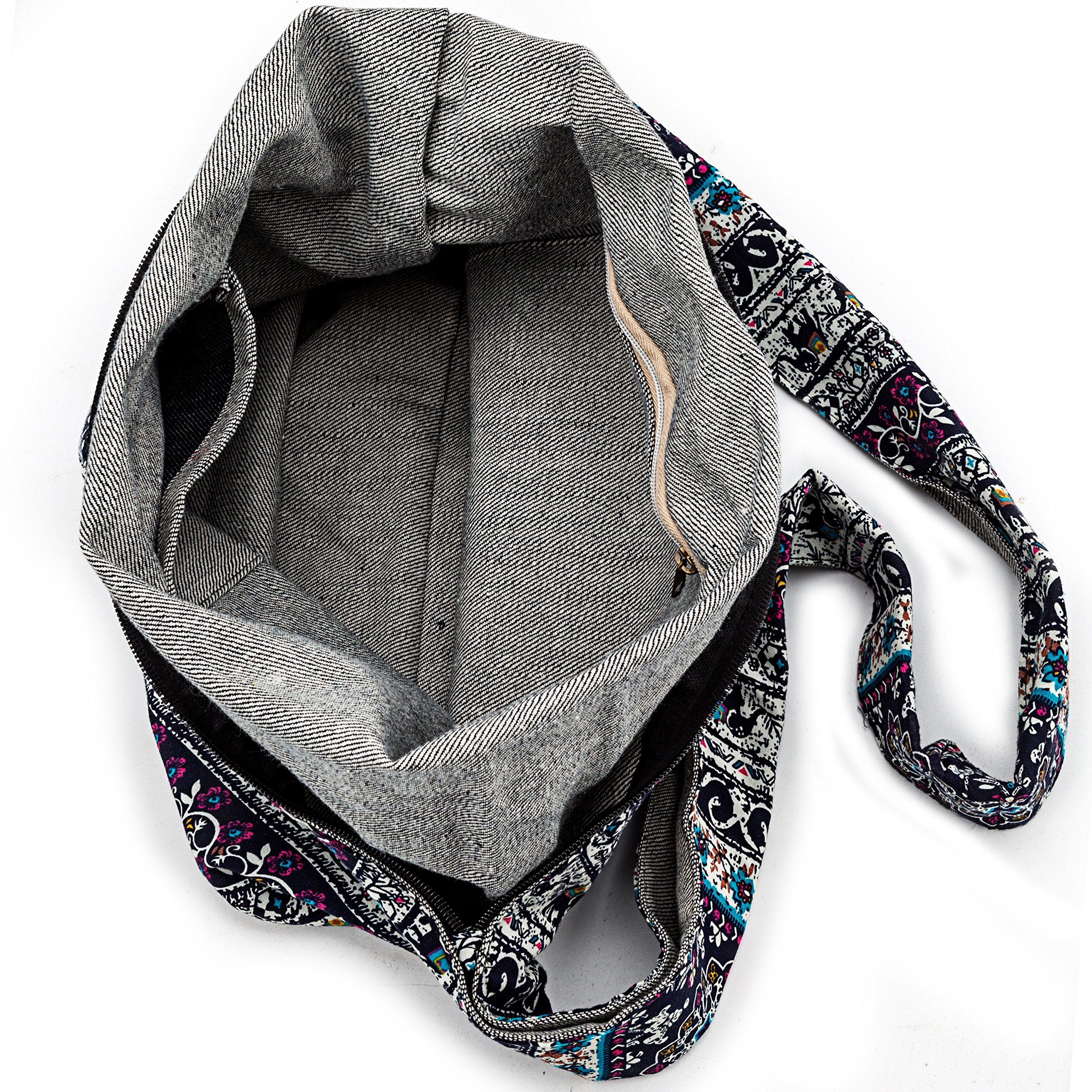Bohemian Crossbody Bag - Handmade Thai Top Zip Hobo Sling Bag for Women | Hippie Chic Messenger Purse for Festival, Travel & Everyday Use