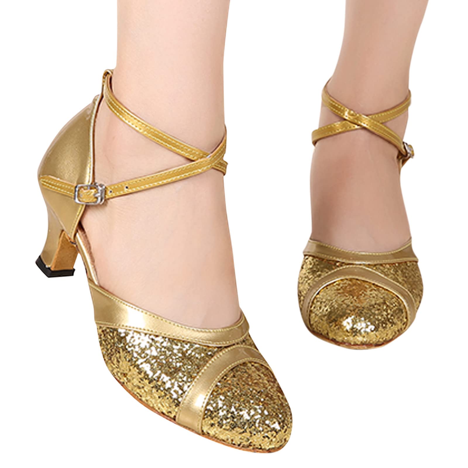 **Women's Rhinestone Heeled Latin Dance Sandals – Ballroom, Salsa, Tango Party Shoes with Sequins | Perfect for Dance Performances & Special Occasions**