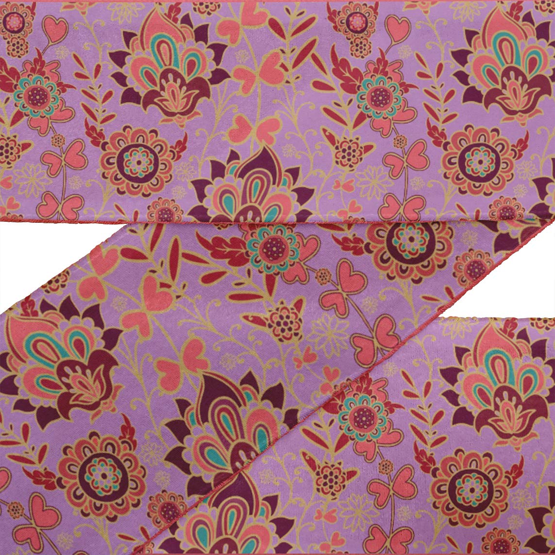 Purple Leaves & Floral Velvet Ribbon Trim - 9 Yards, 3 Inches Wide - Premium Craft Lace for Sewing, DIY Accessories, Gift Wrapping & Home Decor | IndianBeautifulArt IBA