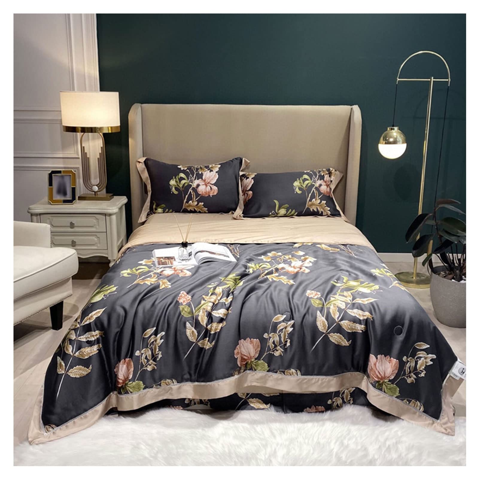 Premium 4-Piece Multicolor Tencel Summer Cooling Quilt Set - Lightweight Thin Comforter & Throw Blanket (200x230cm) for Bedroom, Guest Room & Outdoor Picnics