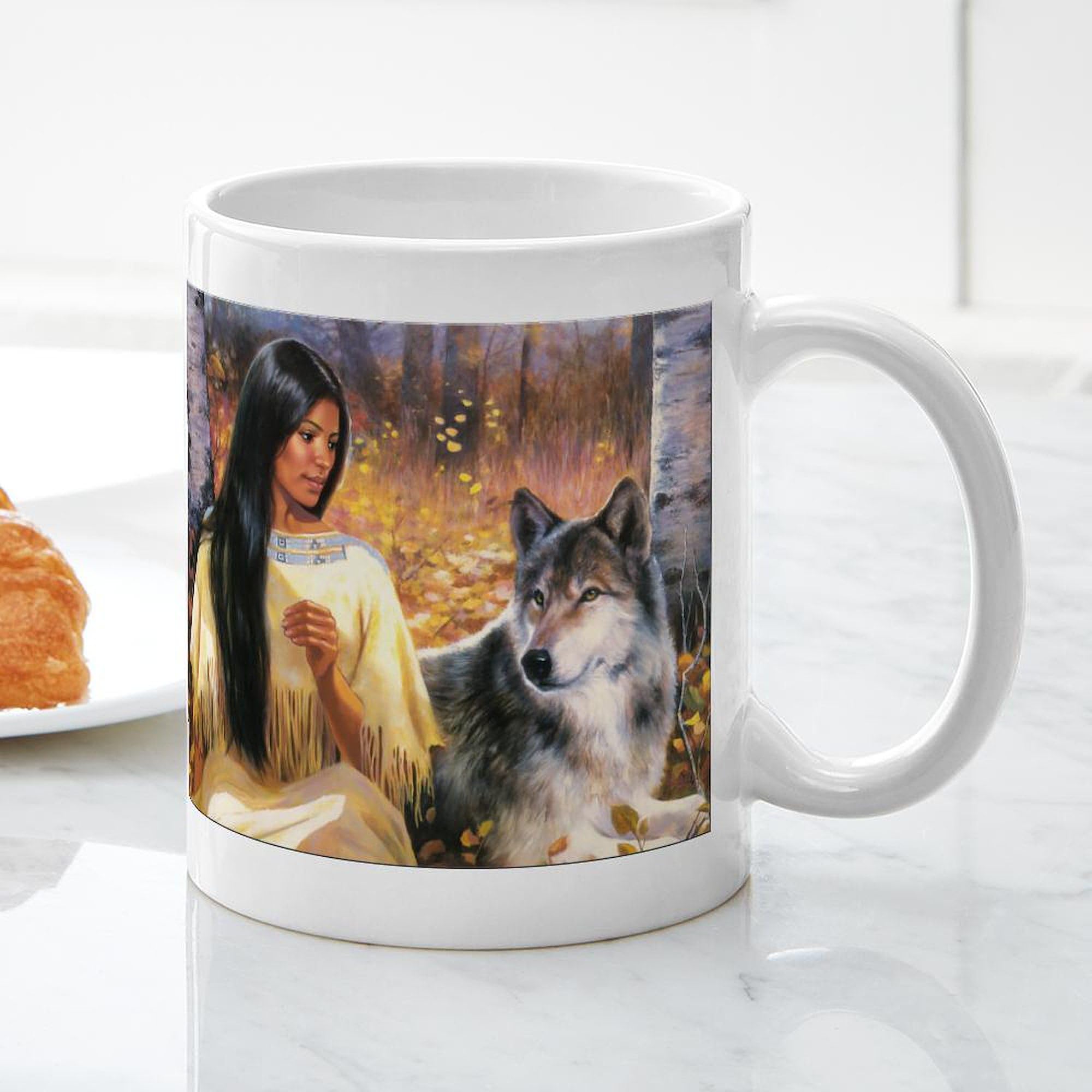Grey Wolf Ceramic Coffee Mug 11 oz (325 ml) - Perfect for Hot & Cold Drinks, Ideal for Home, Office, Camping Gifts - Unique Wolf Design