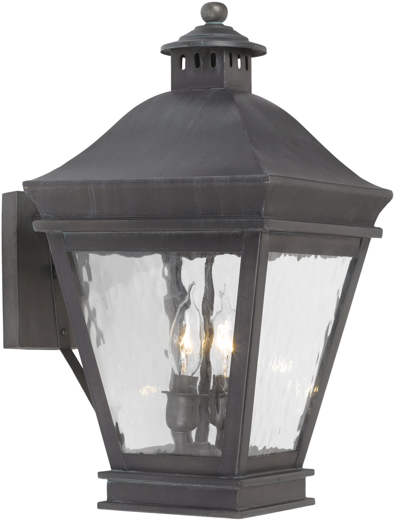 Elk Lighting Landings 2-Light Outdoor Wall Lantern with Water Glass Shade - Charcoal Finish, 10x17 Inches - Perfect for Porch, Patio, Garden & Entryway Lighting