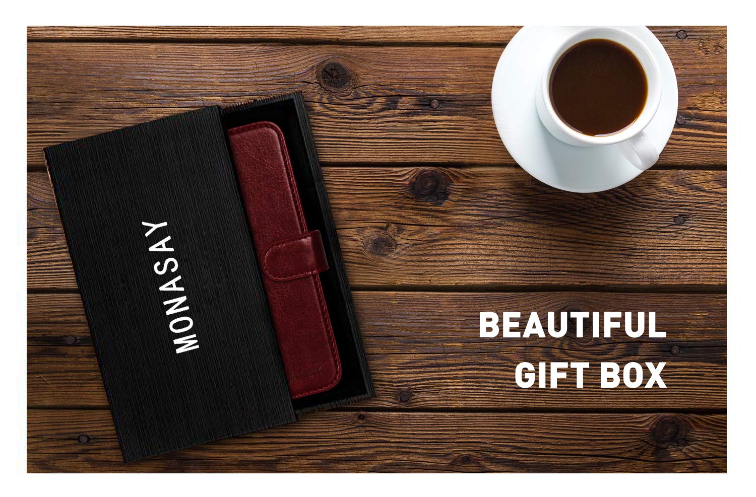MONASAY Leather Wallet Case for iPhone 8 Plus & iPhone 7 Plus (5.5 Inch) - RFID Blocking Flip Folio Cover with Card Slots & Tempered Glass Screen Protector - Burgundy | Perfect for Business, Travel & Everyday Use