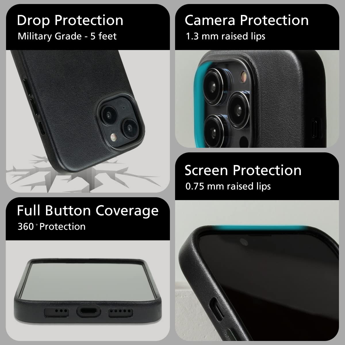 Premium Magnetic Italian Leather Phone Case for iPhone 14 & iPhone 13 - Clop Series Drop Protective Cover with MagSafe Compatibility (6.1 inch, Raven Black) | Slim Design for Everyday Use, Business & Travel Protection