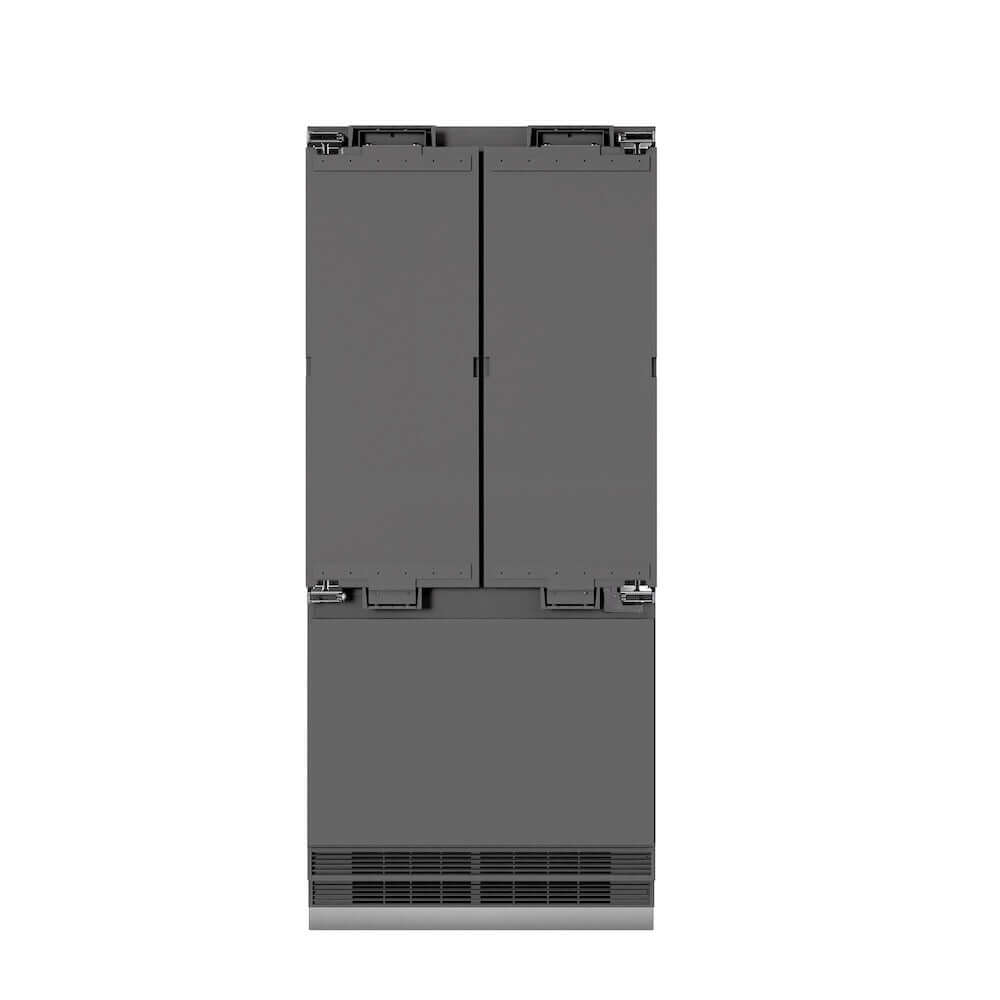 ZLINE GRBIVZ 36 CB 36-Inch Built-In French Door Refrigerator - 19.6 cu. ft. Capacity, Panel Ready, Bottom Freezer, Water Dispenser & Ice Maker, Graphite Gray Interior with Champagne Bronze Accents - Perfect for Modern Kitchens & Open-Concept Homes