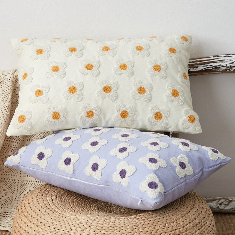 Daisy Embroidered Lumbar Pillow Cover - Bohemian Home Decor for Sofa, Bed & Nursery - Perfect for Living Room, Bedroom & Nursery Decor