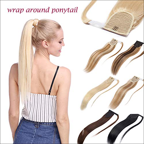 100% Remy Human Hair Ponytail Extension - 22 Inch Long Straight Thick Wrap Around Hairpiece with Comb Clip | One Piece Magic Paste Pony Tail for Fashion | Bleach Blonde #613 (95g) | Perfect for Parties, Weddings, Cosplay & Daily Styling