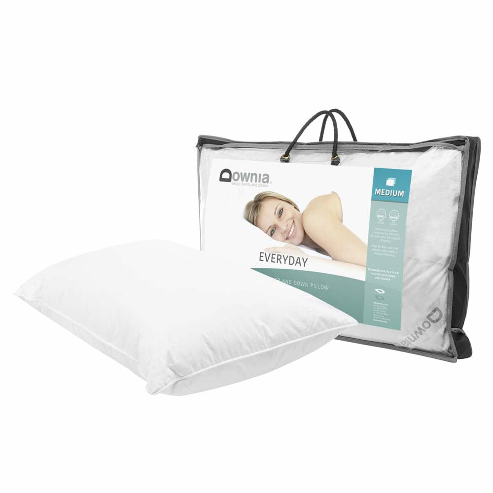 Premium Down & Feather Medium Profile Pillow - Hypoallergenic & Supportive for Side & Back Sleepers - Perfect for Home, Hotel, or Travel Use
