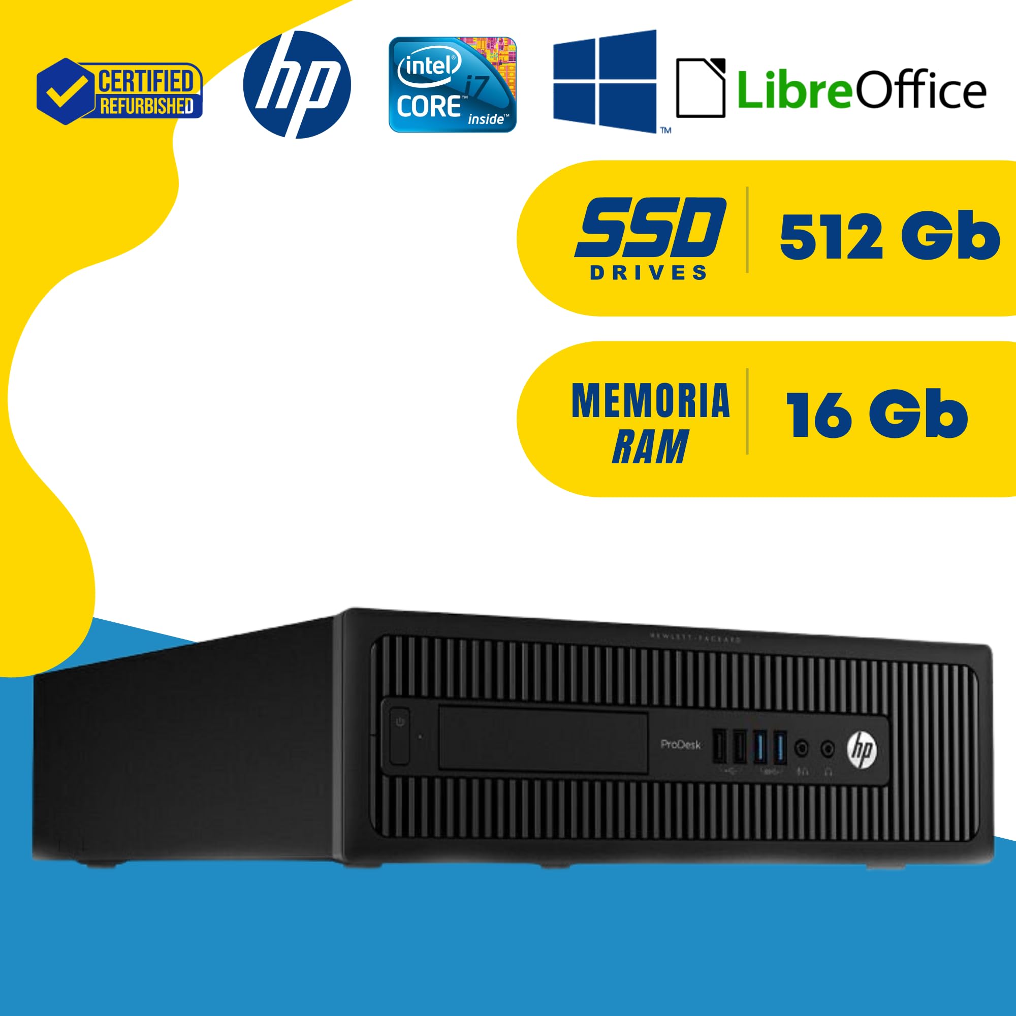 Refurbished HP Desktop PC - Intel i7, 16GB RAM, 512GB SSD, Windows 10 Pro with LibreOffice Bundle | Home Office & Business Computing Solution