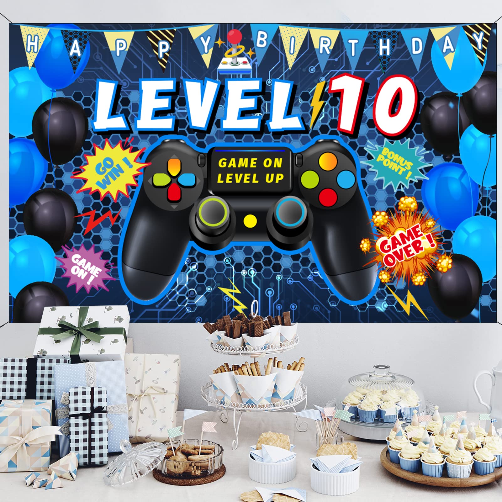Vlipoeasn 10th Birthday Party Decorations for Boys - Video Game Theme Backdrop & Supplies for 10 Year Old's Celebration | Perfect for Gaming Themed Parties, Streamer Events & Kids Birthday Decor