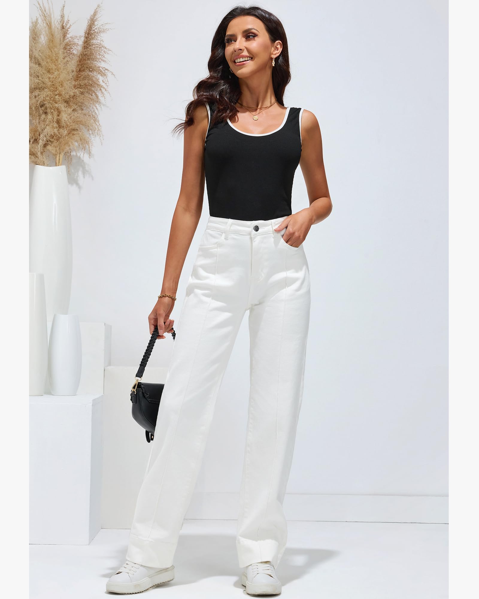 Luvamia Women's Wide Leg Jeans - High Waist Stretchy Denim Pants, Trendy Straight Leg Baggy Jeans for Casual Wear, Work & Everyday Outfits
