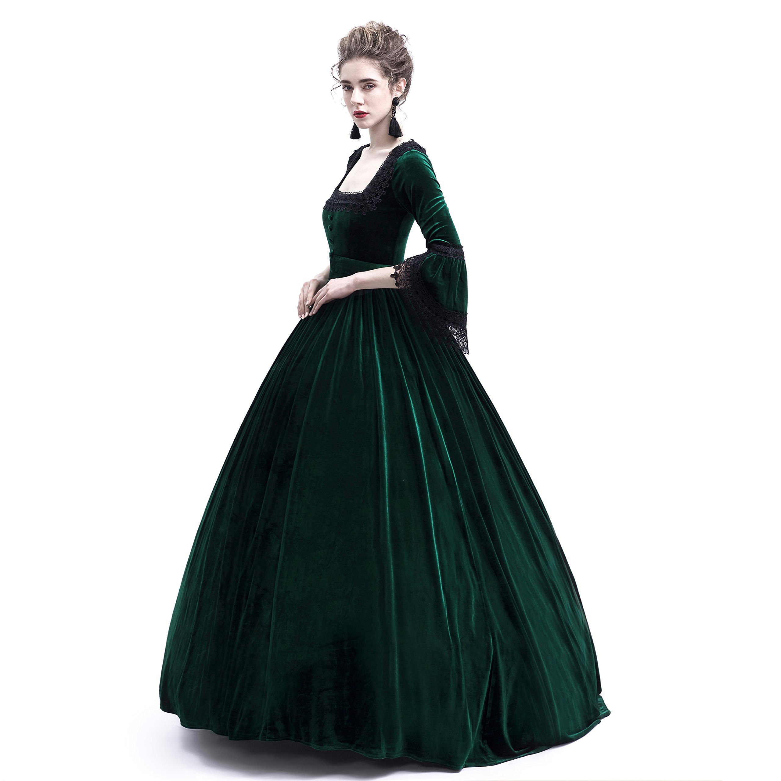 Velvet Marie Antoinette Queen Theatrical Victorian Ball Gown Tea Party Dress - XS Green | Elegant Historical Costume for Renaissance Fairs, Cosplay & Themed Events