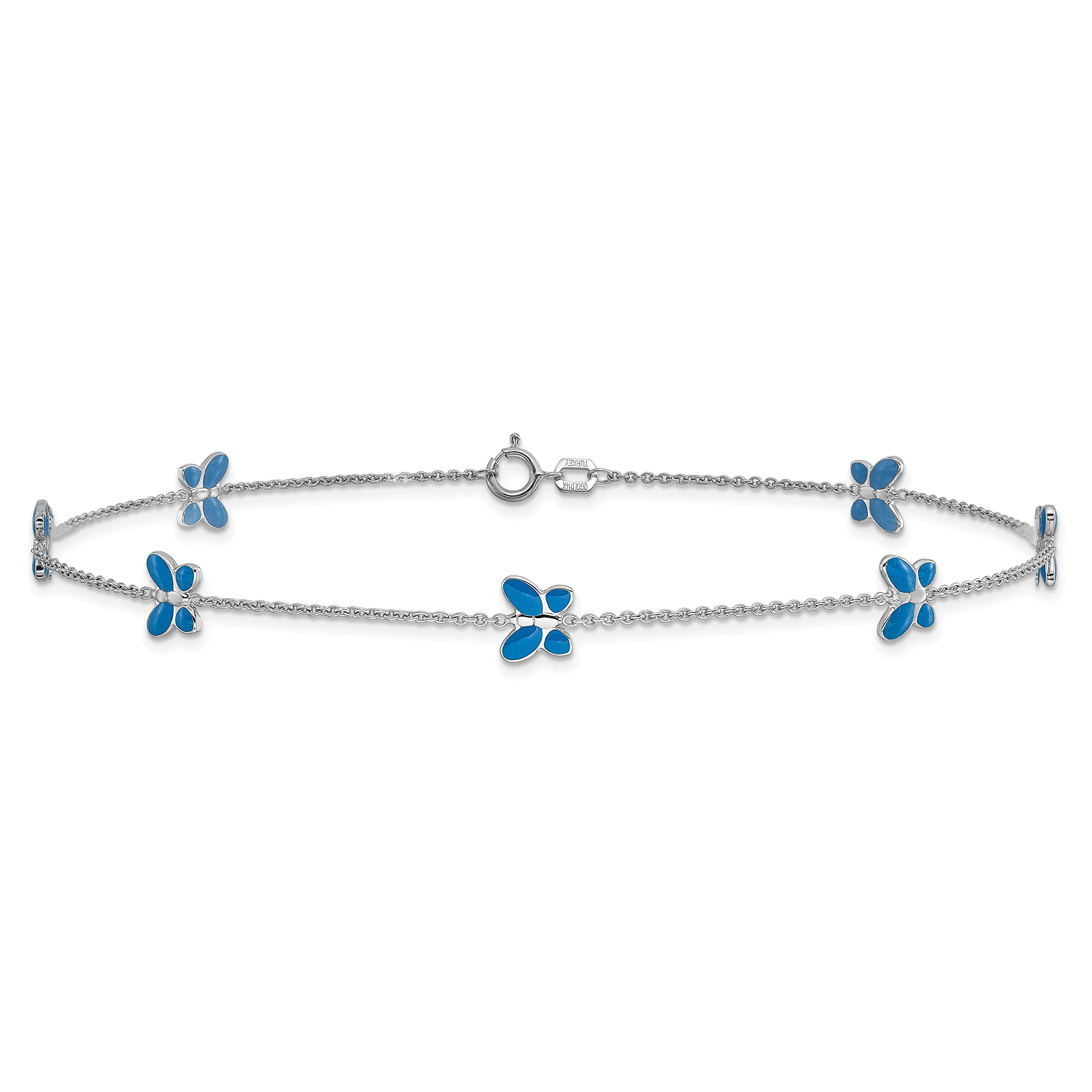 14K Solid White Gold Blue Butterfly Wings Anklet - Adjustable Ankle Bracelet for Women | Elegant Summer Jewelry, Boho Fashion Accessory | Perfect for Beach Vacations, Music Festivals & Romantic Getaways | Great Gift for Her