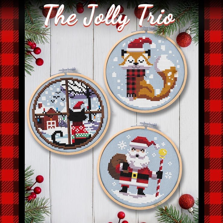 Jolly Trio Cross Stitch Pattern Kit - Easy DIY Embroidery Designs for Beginners - Perfect for Home Decor, Gifts & Craft Projects