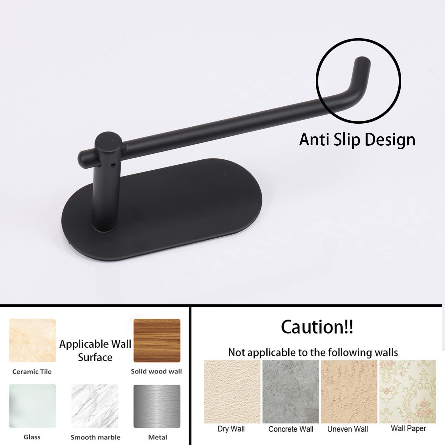 TocTen Self-Adhesive Toilet Paper Holder - No Drill Stainless Steel Bathroom Tissue Roll Mount - Easy Install Matte Black Paper Holder for Home, Office, Kitchen | Space-Saving & Modern Bathroom Organization