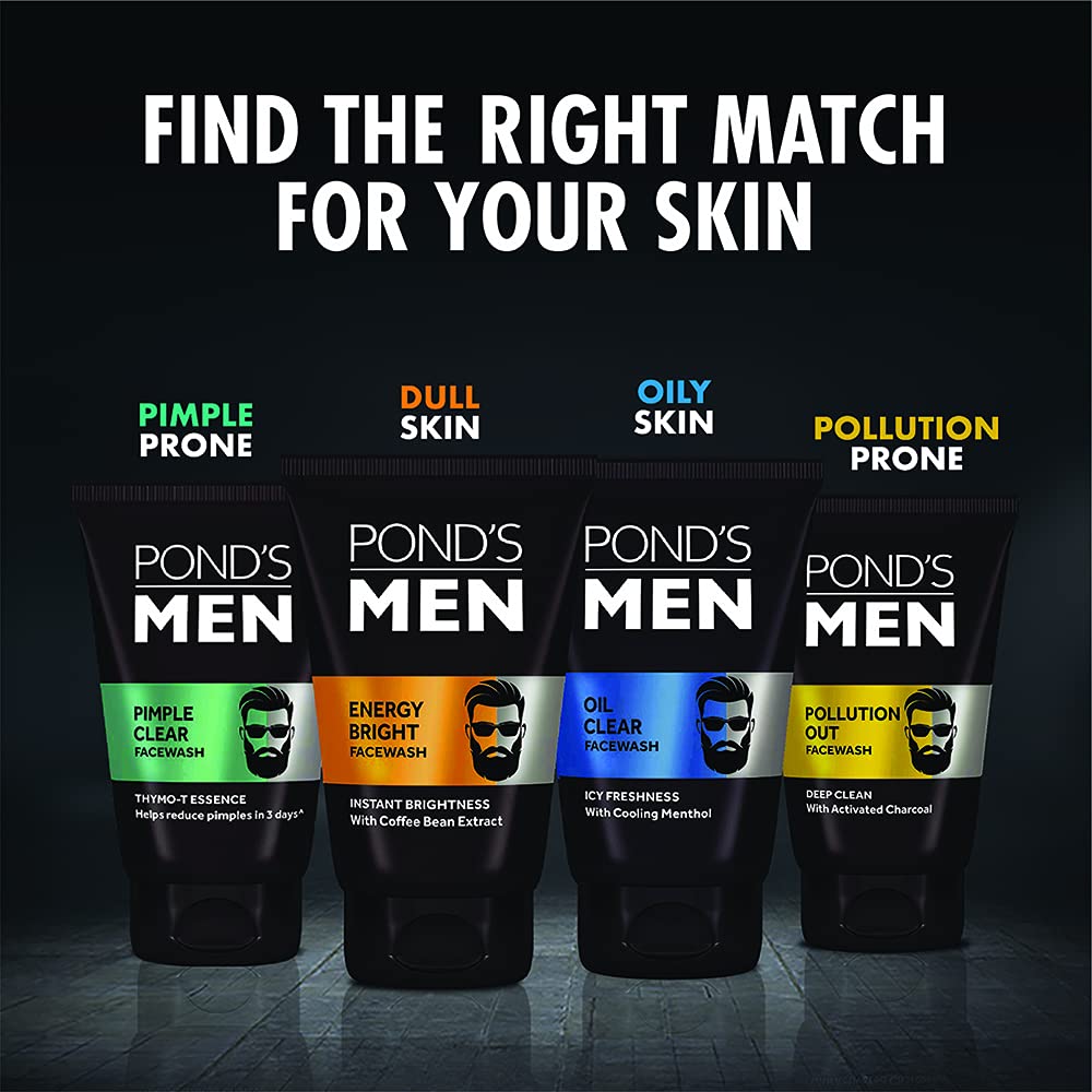 Pond's Men Energy Bright Anti-Dullness Face Wash with Coffee Bean - 50g | Deep Cleansing & Brightening Facial Cleanser for Men | Perfect for Morning Routine & Post-Workout Refreshment