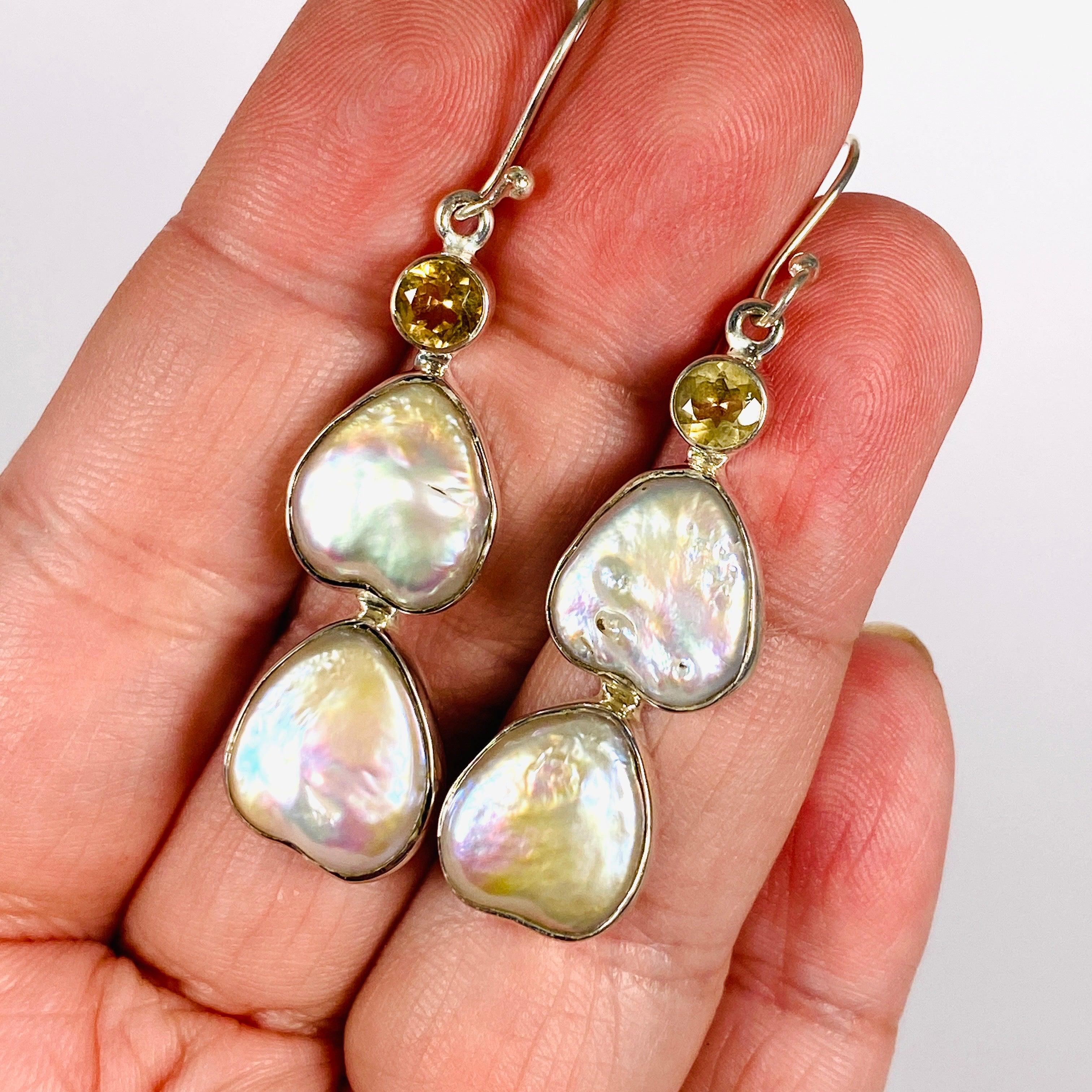 Pearl & Citrine Faceted Earrings E2530 CT - Elegant Dangle Earrings for Women, Perfect for Weddings, Parties & Special Occasions