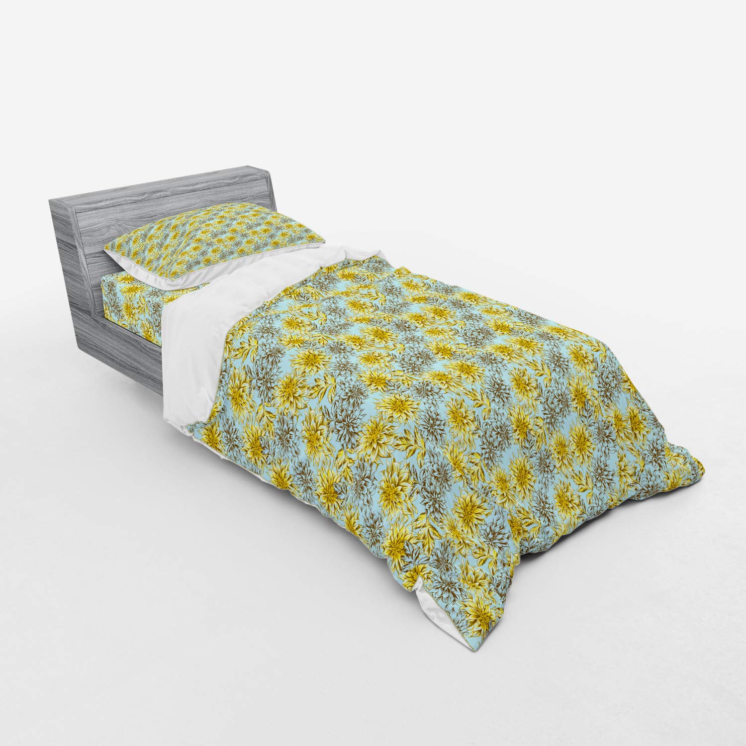 Ambesonne Floral Duvet Cover Set - Yellow Dahlias, Twin Size for Cozy Bedroom Decor